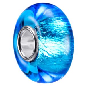 MATERIA Murano - Niebieska Aqua Perła z Srebrnymi Koralikami - Szklane Perły z Błyszczącą Folią do Bransoletki #1429