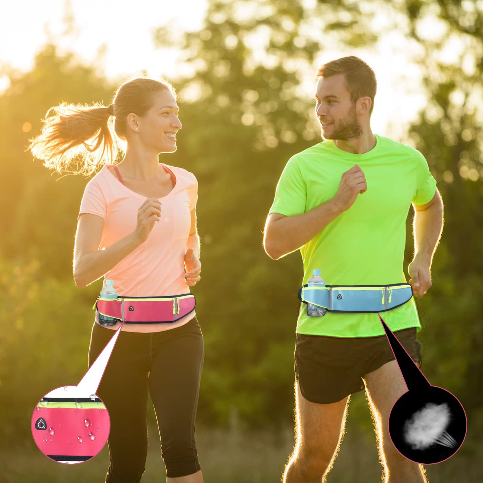 Pasek do biegania z butelką do picia dla kobiet i mężczyzn wodoszczelny regulowana kieszeń na brzuchu lekki pasek do biegania na telefon komórkowy 66 cala do uprawiania sportu fitnessu biegania wspinaczki górskiej niebieski Einheitsgröße - obrazek 5