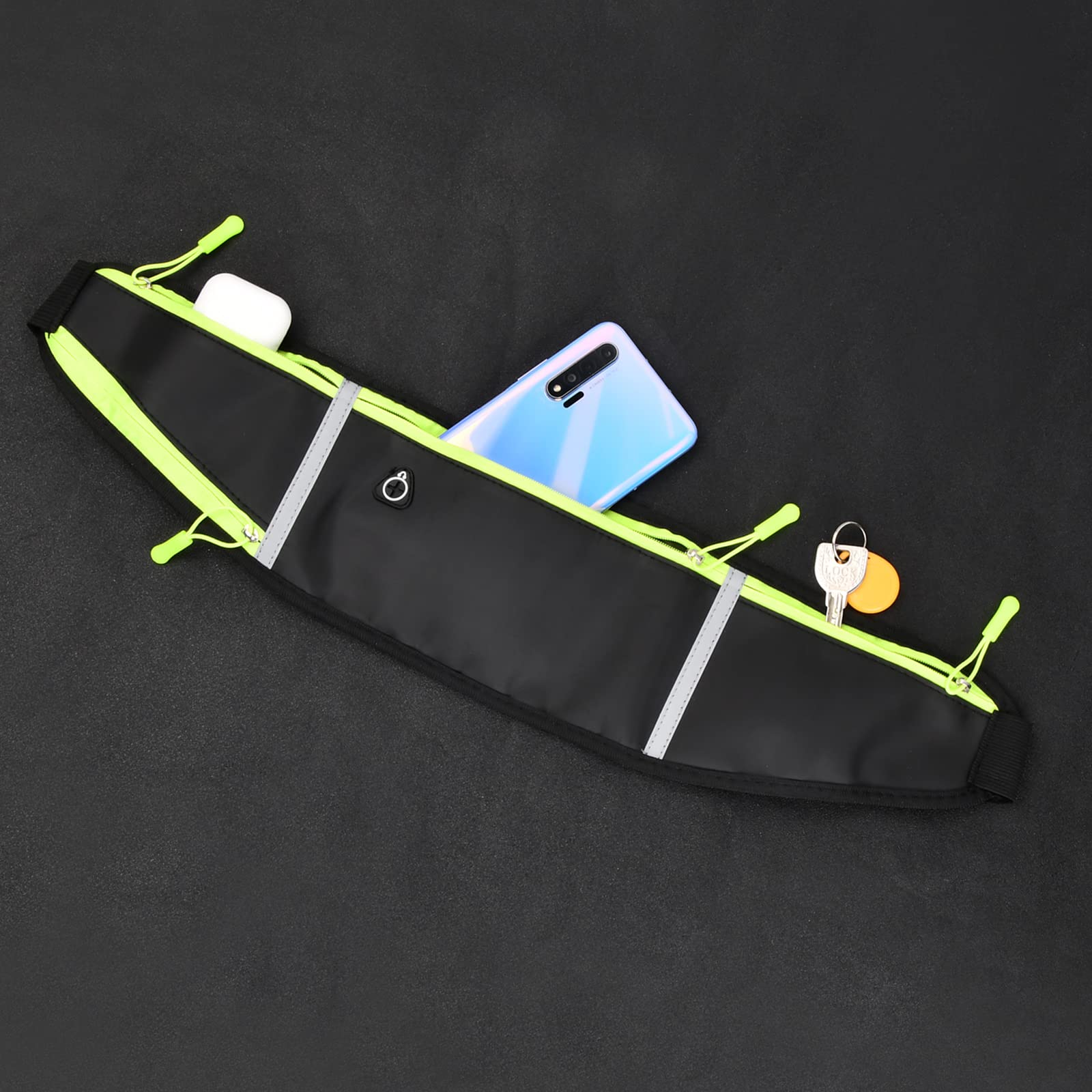 Pinsheng Torba na pasek do biegania na telefon komórkowy dla mężczyzn i kobiet wodoszczelna sportowa torba na biodra regulowana płaska torba do biegania na fitness w podróży czarny Sport - obrazek 2