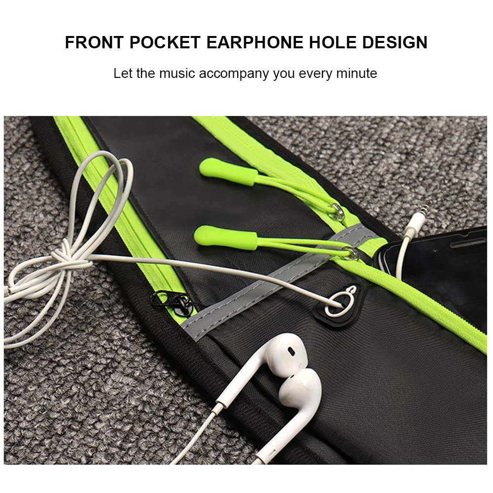 Pasek do biegania z uchwytem na telefon regulowany pas biodrowy z wodoodpornym opakowaniem na butelkę wody słuchawki bumbag o dużej pojemności do wędrówek biegania jazdy na rowerze mężczyzn kobiet ZIELONY Morden - obrazek 3