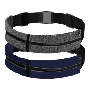 Yichong 2 szt. wodoodporny pasek do biegania na zewnątrz podwójna torebka odporna na pot odblaskowa nerka z regulowanym elastycznym paskiem (ciemnoszary-granatowy)