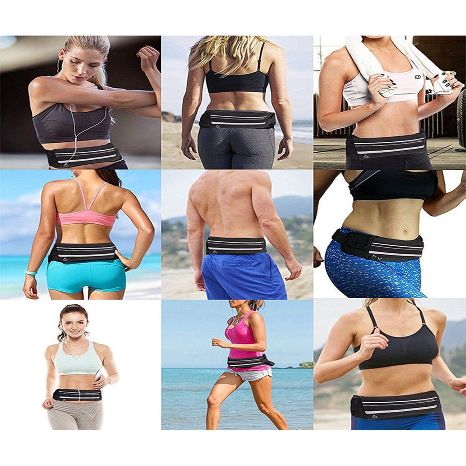 Youery 2 sztuki czarnych sportowych saszetek do biegania dla mężczyzn i kobiet sportowa saszetka na brzuch wodoszczelna nadaje się do biegania wędrówek jazdy na rowerze wspinaczki. - obrazek 2