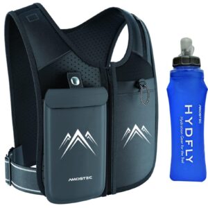 AMOSTEC Kamizelka do biegania z zamkiem błyskawicznym oryginalny pasek odblaskowy butelka na wodę 500 ml torba na telefon komórkowy do biegania na rower fitness dla mężczyzn i kobiet