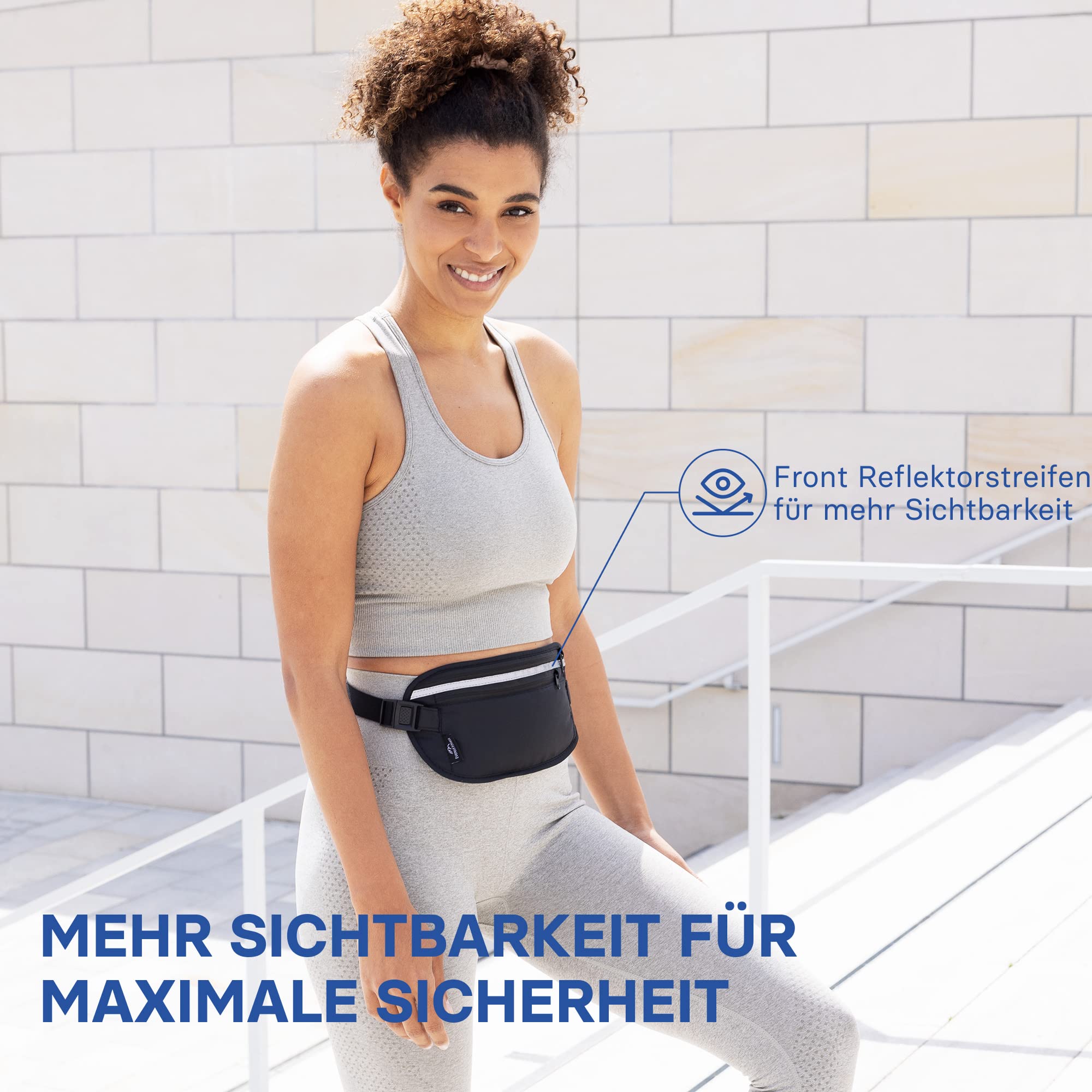 EVEREST FITNESS Pas Do Biegania - Pas z Uchwytem Na Telefon i Pieniądze - Z Odblaskowymi Paskami Zwiększającymi Widoczność W Ciemności - Pasy z Kieszeniami Dla Kobiet i Mężczyzn - obrazek 3