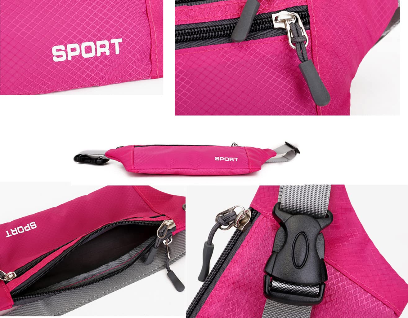 Torba na pasek torba na biodra sportowa pasek do biegania dla mężczyzn i kobiet do biegania wędrówek uprawiania sportów na świeżym powietrzu z regulowanym przyłączem na słuchawki (różowoczerwona) różowy/czerwony - obrazek 3