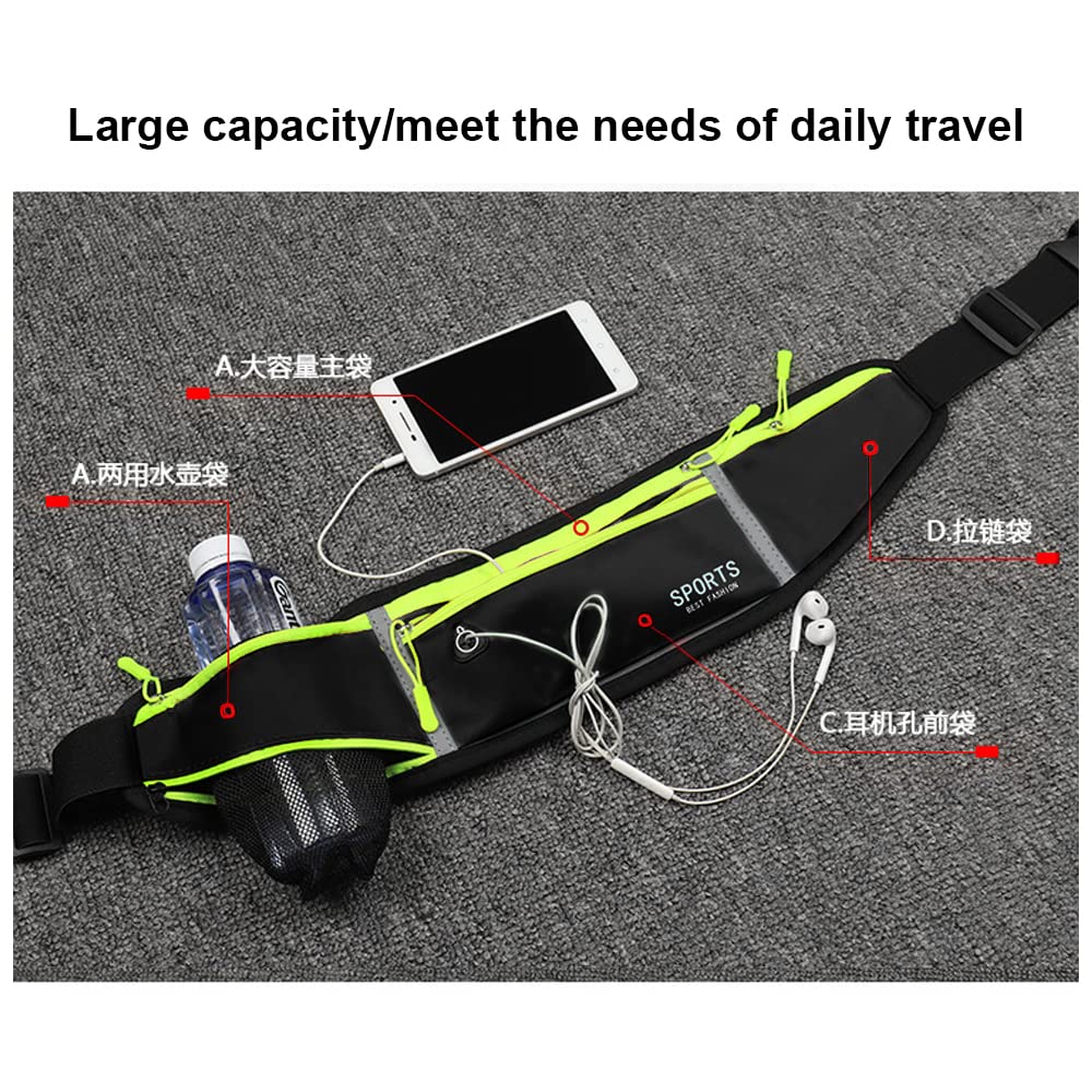 Pasek do biegania z uchwytem na telefon regulowany pas biodrowy z wodoodpornym opakowaniem na butelkę wody słuchawki bumbag o dużej pojemności do wędrówek biegania jazdy na rowerze mężczyzn kobiet ZIELONY Morden - obrazek 7