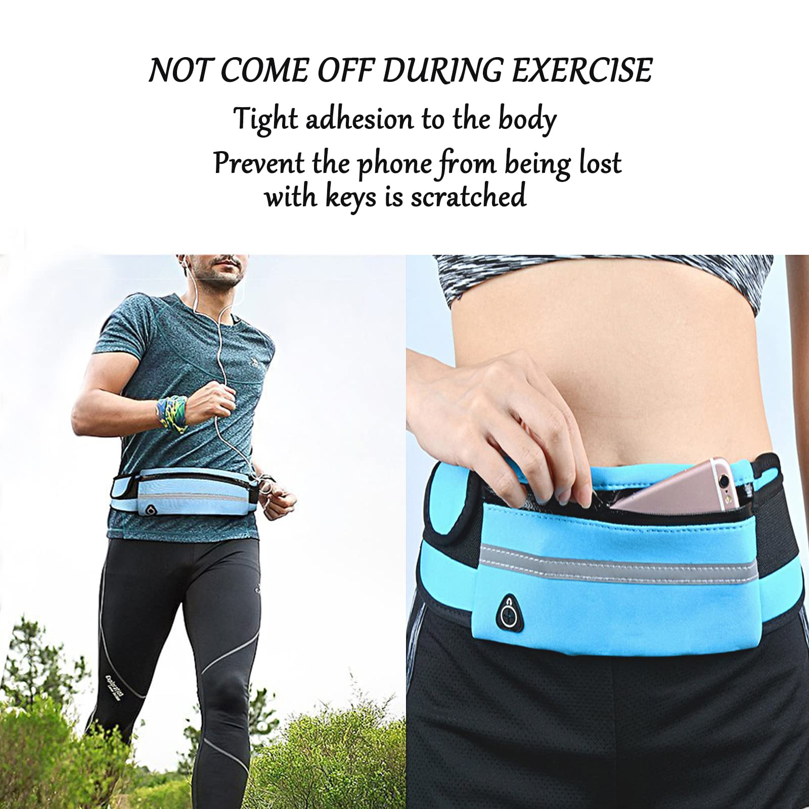 Pas Do Biegania Sportowa Lekka Torba Biodrowa z Uchwytem Na Butelkę Wody Pas Do Biegania z Regulowanym Elastycznym Paskiem Kieszeń Biodrowa z Otworem Na Słuchawki i Taśmą Odblaskową Na Noc Do Joggingu Fitnessu Jazdy Na Rowerze 2 Szt - obrazek 5