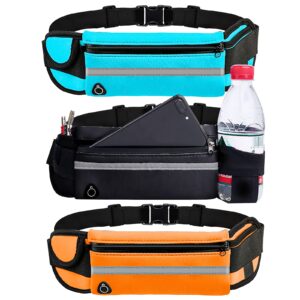 AMANMAN 3-pak nerka z uchwytem na butelkę wody pasek do biegania nerka nerka torba nerka dla mężczyzn i kobiet torba na talię z 3 kieszeniami regulowany pasek do uprawiania sportu spacerów z psem joggingu jazdy na rowerze wędrówek (3 kolory)