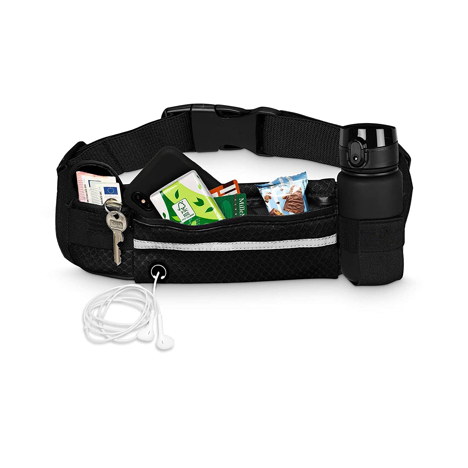 Youery 2 sztuki czarnych sportowych saszetek do biegania dla mężczyzn i kobiet sportowa saszetka na brzuch wodoszczelna nadaje się do biegania wędrówek jazdy na rowerze wspinaczki. - obrazek 5