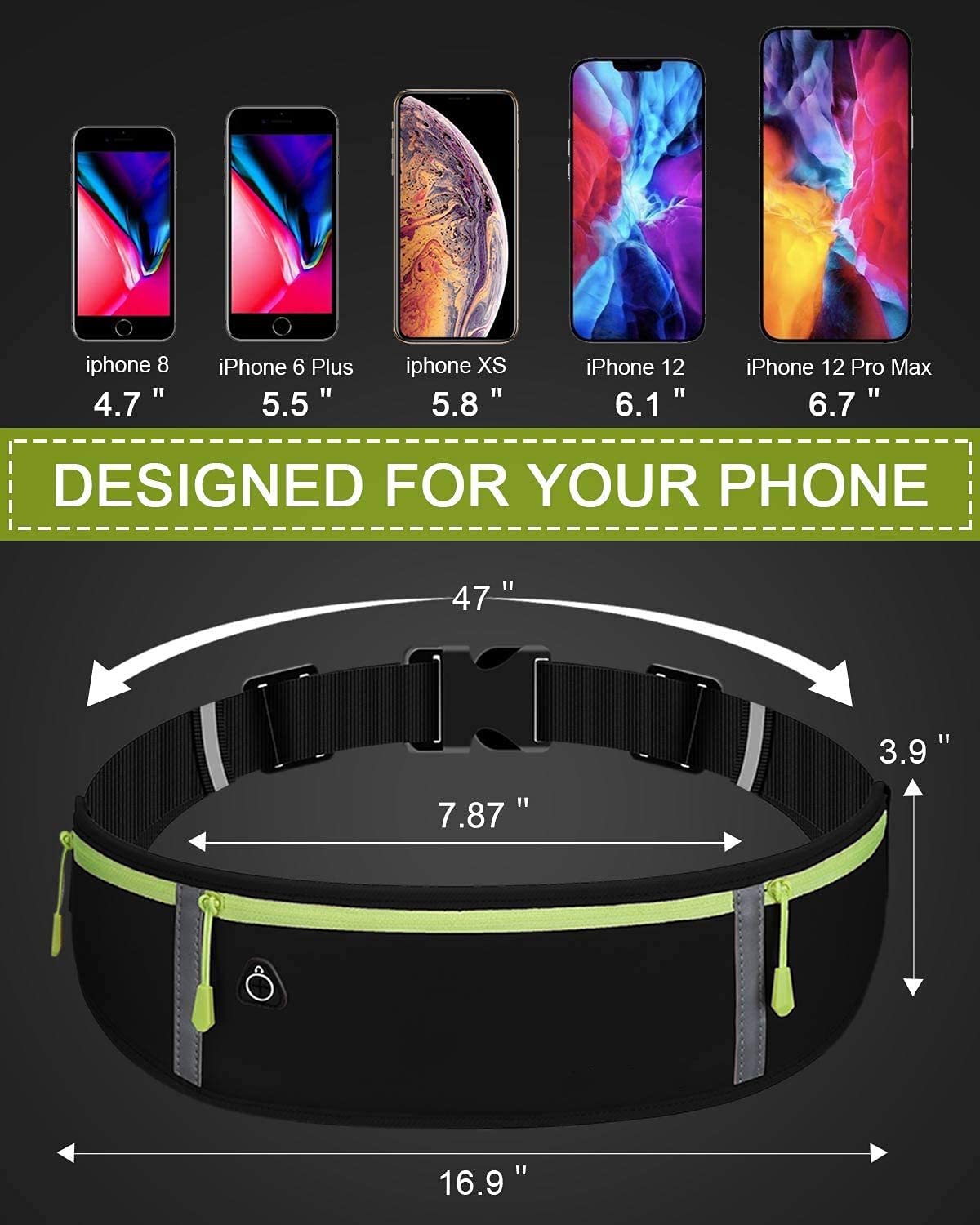 Pas do biegania modna saszetka na biodro wodoodporna saszetka dla mężczyzn i kobiet odpowiednia dla mężczyzn i kobiet biegających z telefonami komórkowymi Czarny nie (no) - obrazek 6