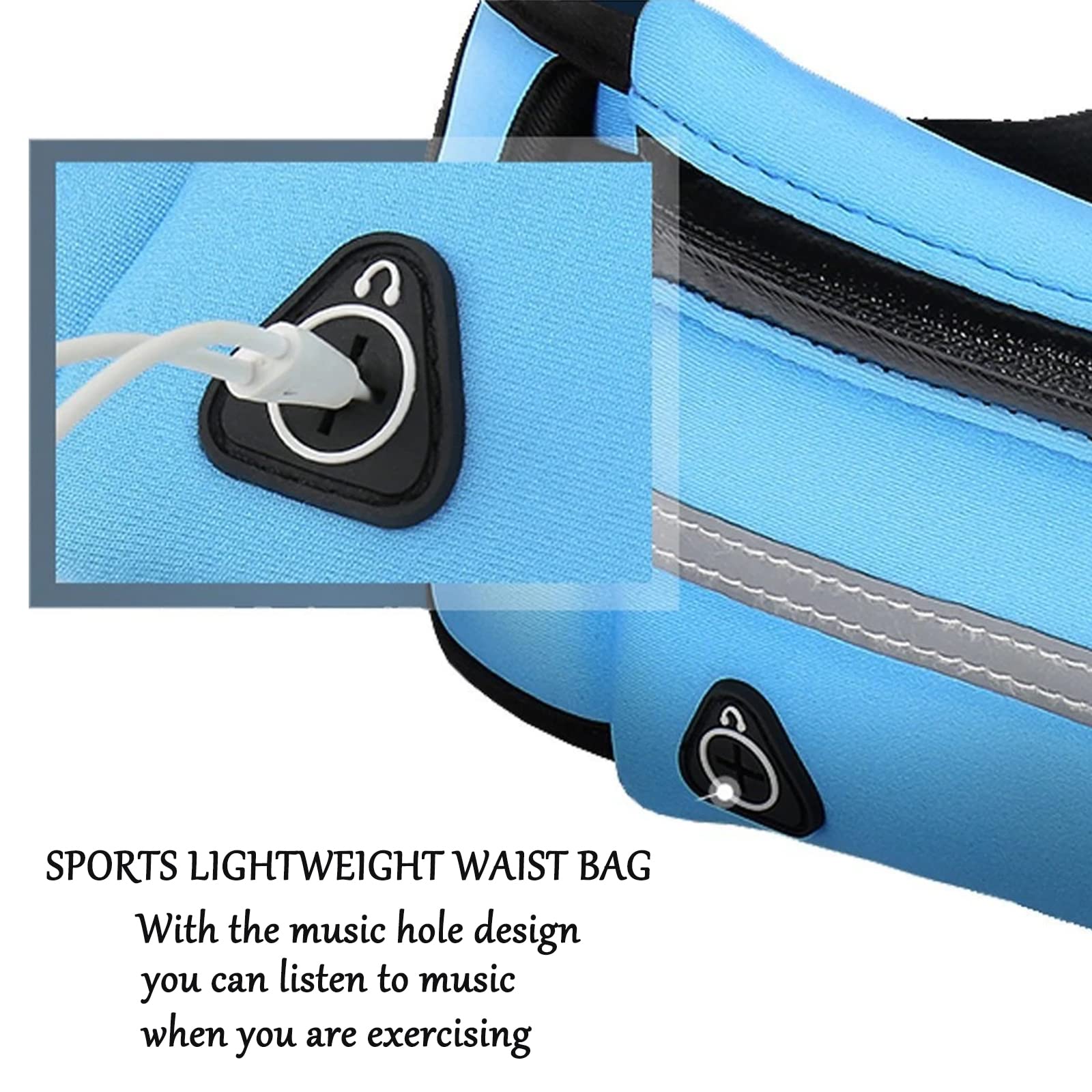 Pas Do Biegania Sportowa Lekka Torba Biodrowa z Uchwytem Na Butelkę Wody Pas Do Biegania z Regulowanym Elastycznym Paskiem Kieszeń Biodrowa z Otworem Na Słuchawki i Taśmą Odblaskową Na Noc Do Joggingu Fitnessu Jazdy Na Rowerze 2 Szt - obrazek 3