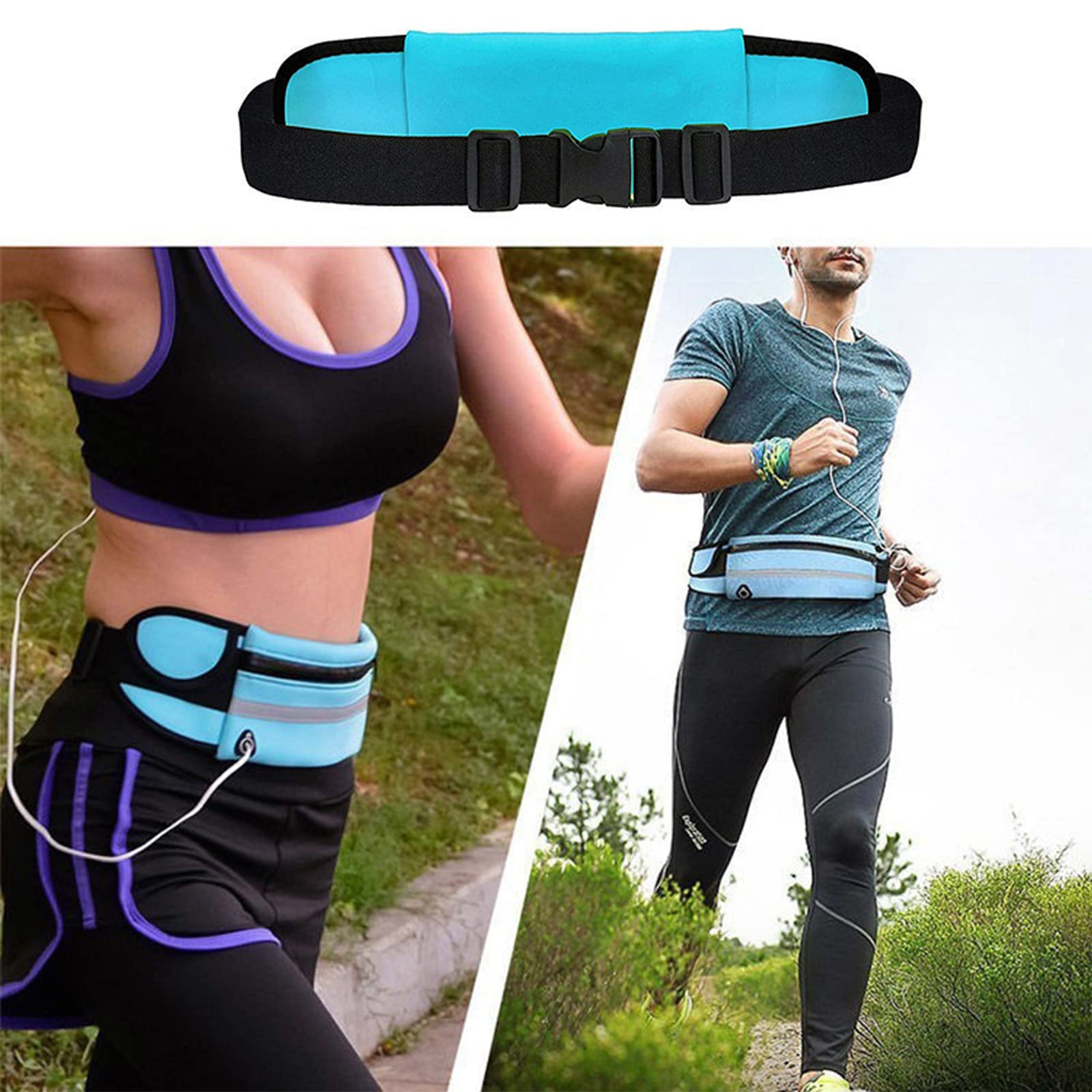Pasek do biegania na telefon komórkowy damski męski regulowany pasek do biegania z zamkiem błyskawicznym oddychający do joggingu fitnessu jazdy na rowerze podróży i aktywności na świeżym powietrzu (niebieski i pomarańczowy) niebieski i pomarańczowy. - obrazek 2