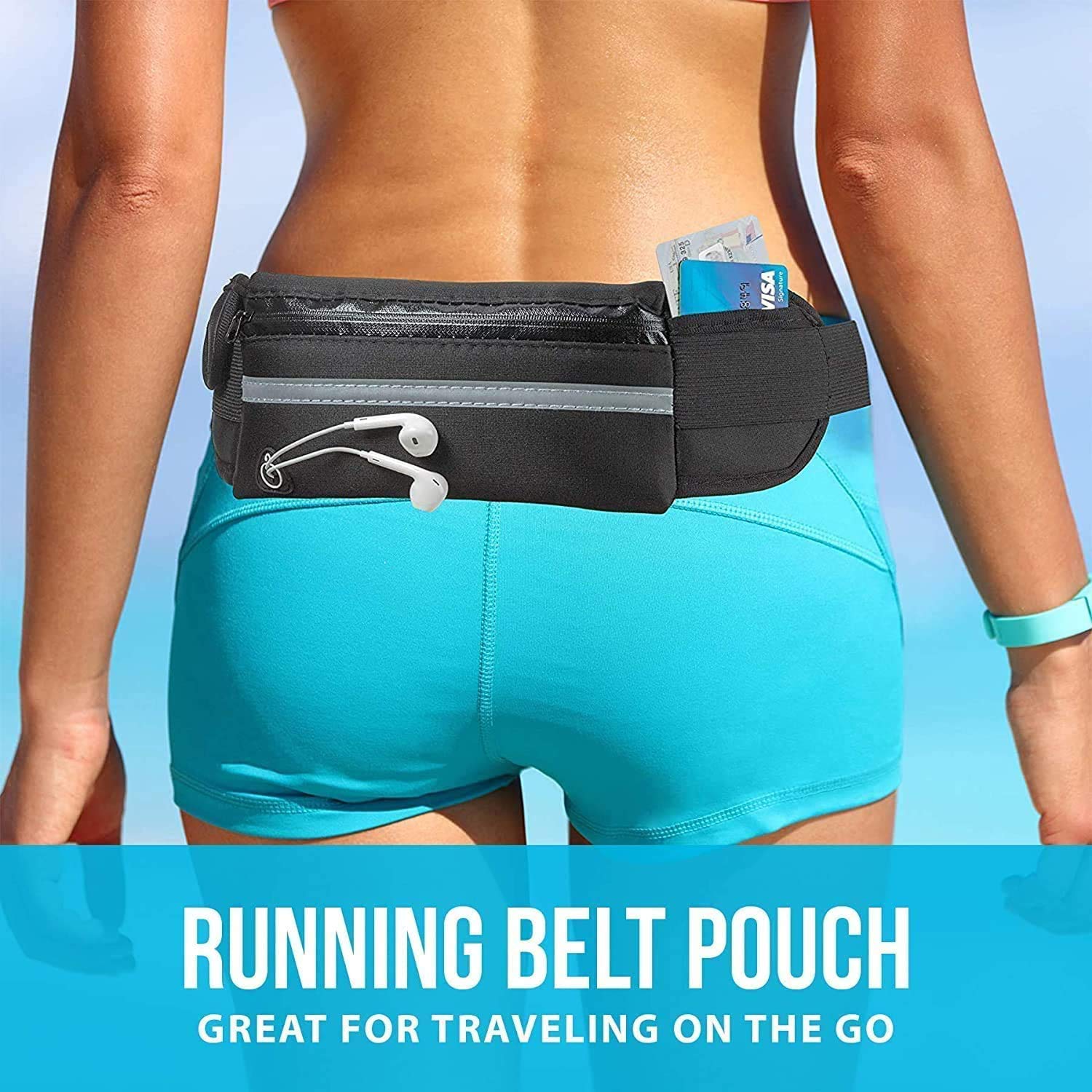 Pasy do biegania dla kobiet i mężczyzn - 2 opakowania + 2 ręczniki sportowe z mikrofibry chłodzące - regulowany pas na butelkę z wodą lekki uchwyt na telefon pas na pieniądze do biegania treningów jazdy na rowerze ... - obrazek 5