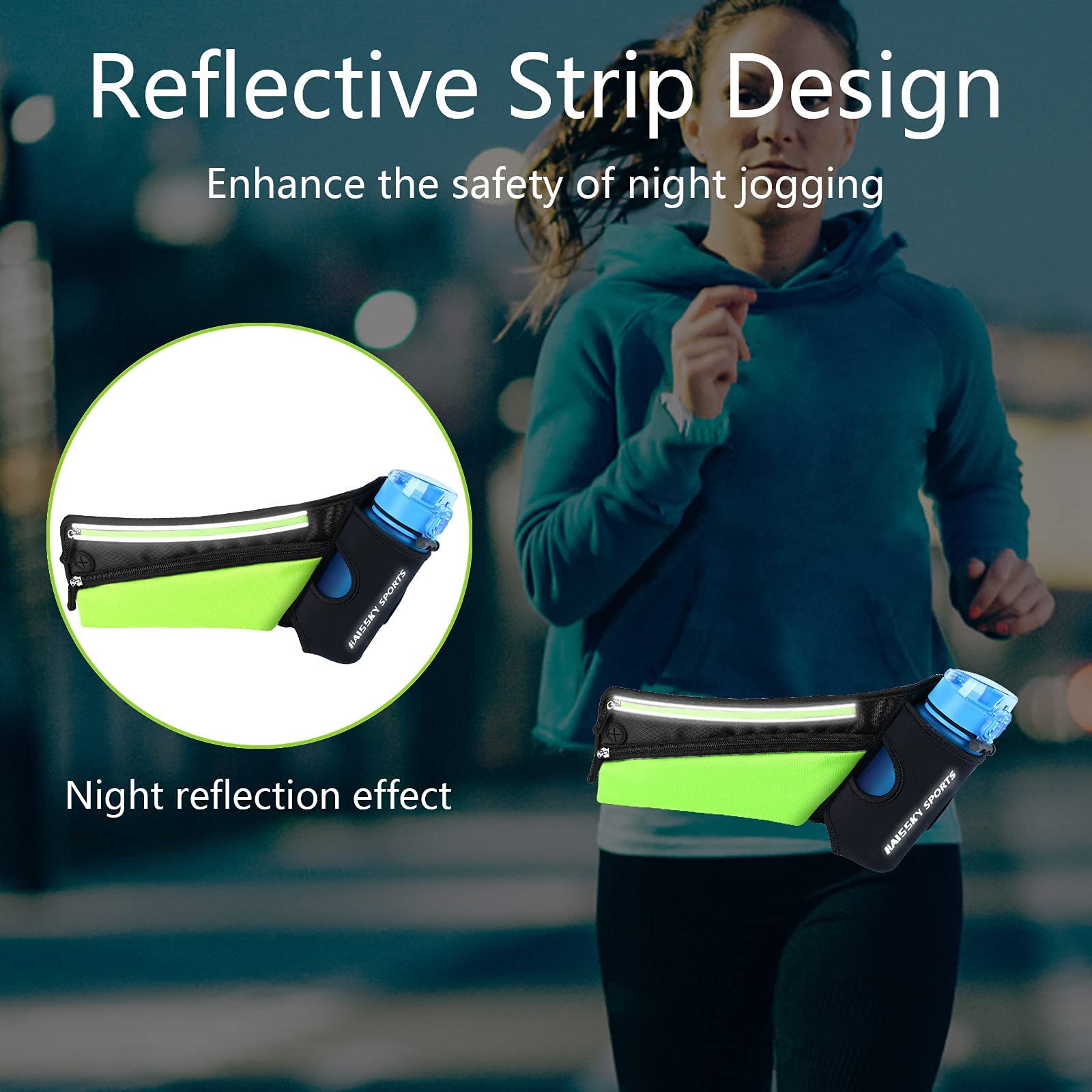 Haissky Pas do biegania z uchwytem na butelkę wody, fitness, wodoodpor - obrazek 4
