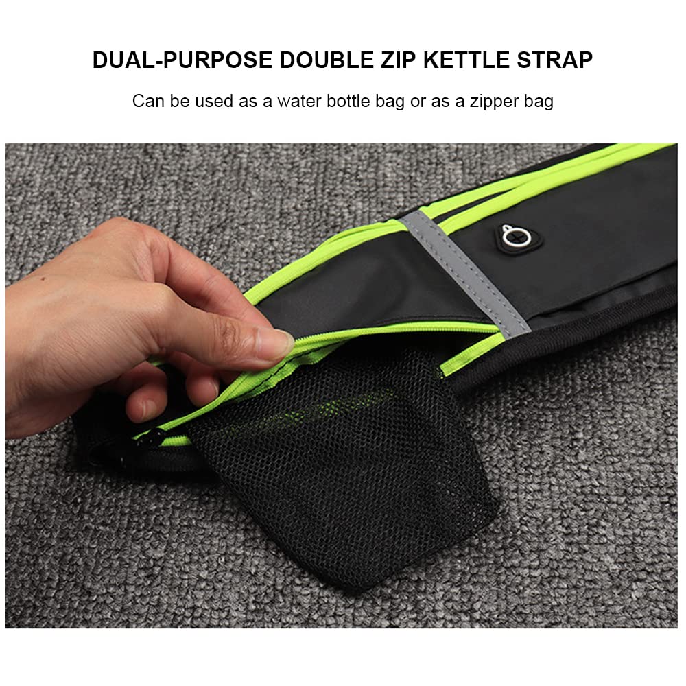 Pasek do biegania z uchwytem na telefon regulowany pas biodrowy z wodoodpornym opakowaniem na butelkę wody słuchawki bumbag o dużej pojemności do wędrówek biegania jazdy na rowerze mężczyzn kobiet ZIELONY Morden - obrazek 4