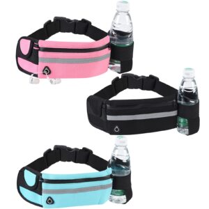 Sportowa saszetka na brzuch 3 sztuki wodoszczelna z uchwytem na butelkę z wodą regulowana talia z odblaskami do biegania fitnessu wędrówek jazdy na rowerze spacerów (czarna/różowa/błękitna)