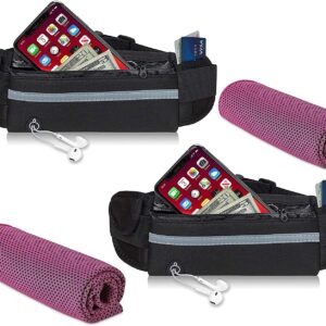 Pasy do biegania dla kobiet i mężczyzn - 2 opakowania + 2 ręczniki sportowe z mikrofibry chłodzące - regulowany pas na butelkę z wodą lekki uchwyt na telefon pas na pieniądze do biegania treningów jazdy na rowerze ...