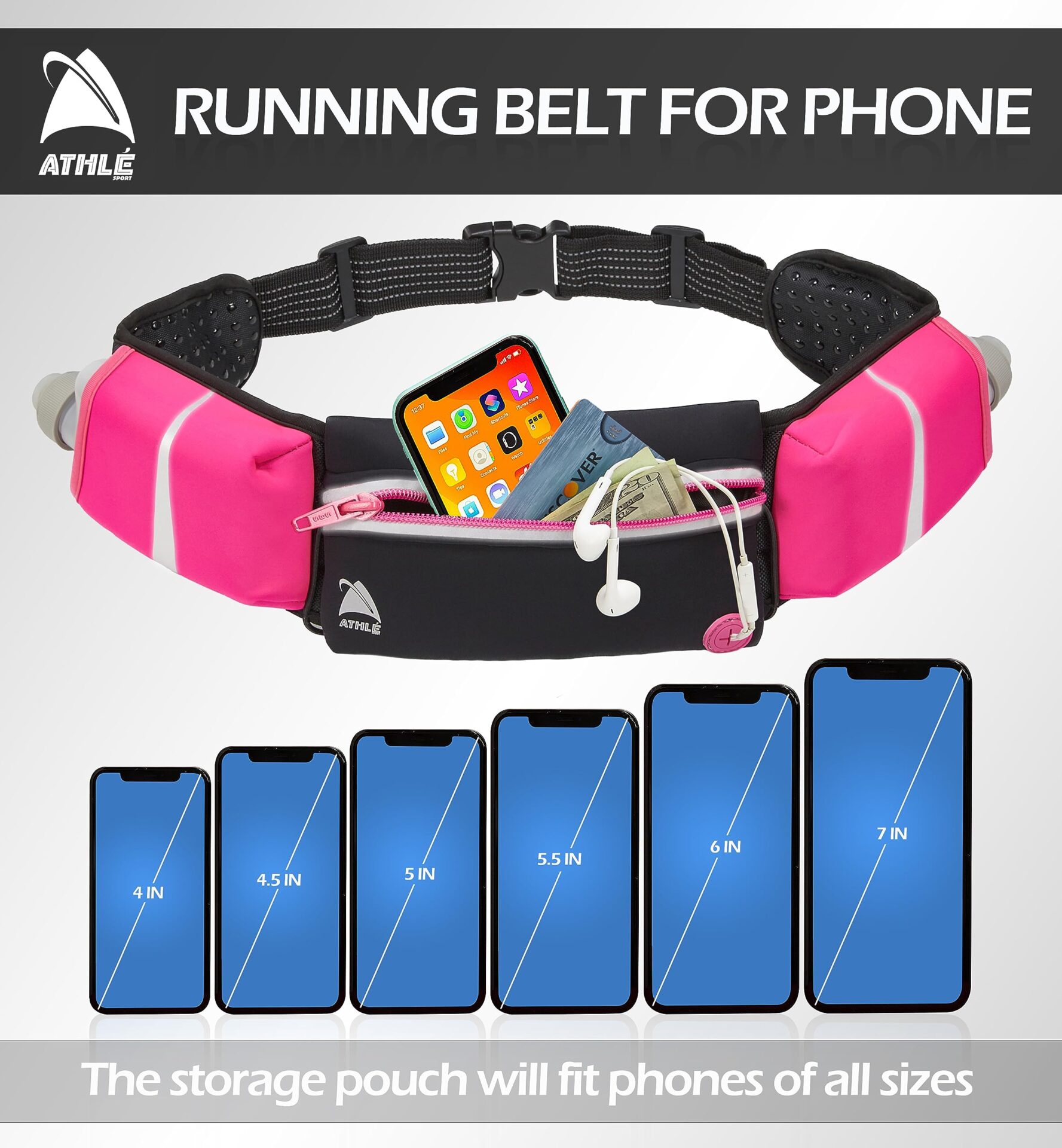 Sportowy pas do biegania - 2 305 ml butelki na wodę duża kieszonka na nerkę pasuje do wszystkich telefonów i portfela zapięcia na szelkach regulowany jeden rozmiar pasuje do wszystkich pasków klips na klucze odblaskowy 360° - niebieska prędkość skrzydła - obrazek 4