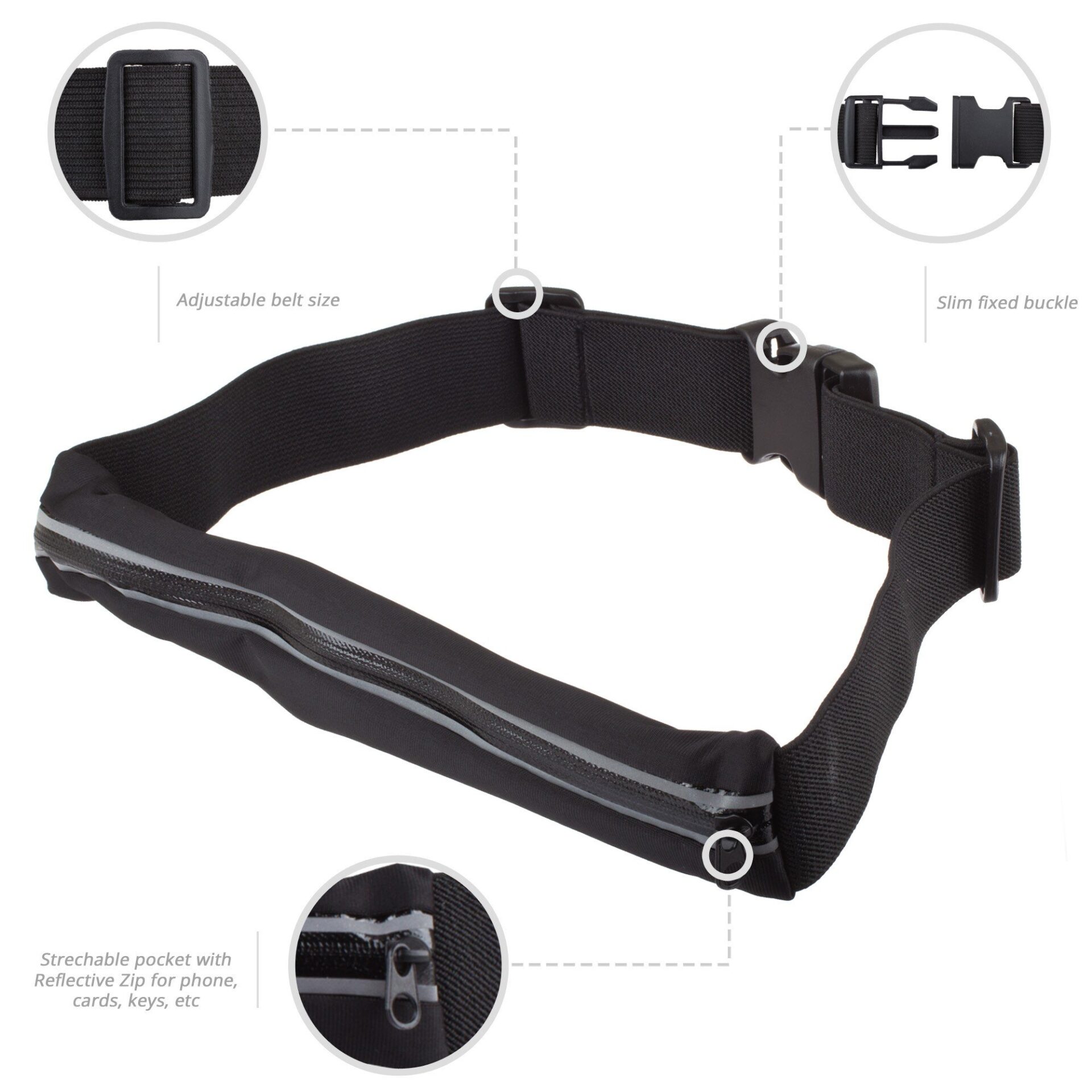 Moozy Pasek do Biegania na Telefon i Akcesoria – Wodoodporna Torebka na Biodra z Odblaskowym Zamkiem Pasek do Fitnessu Neoprenowa Nerka Pas do Biegania Jazdy na Rowerze Saszetka do Podróży - obrazek 5