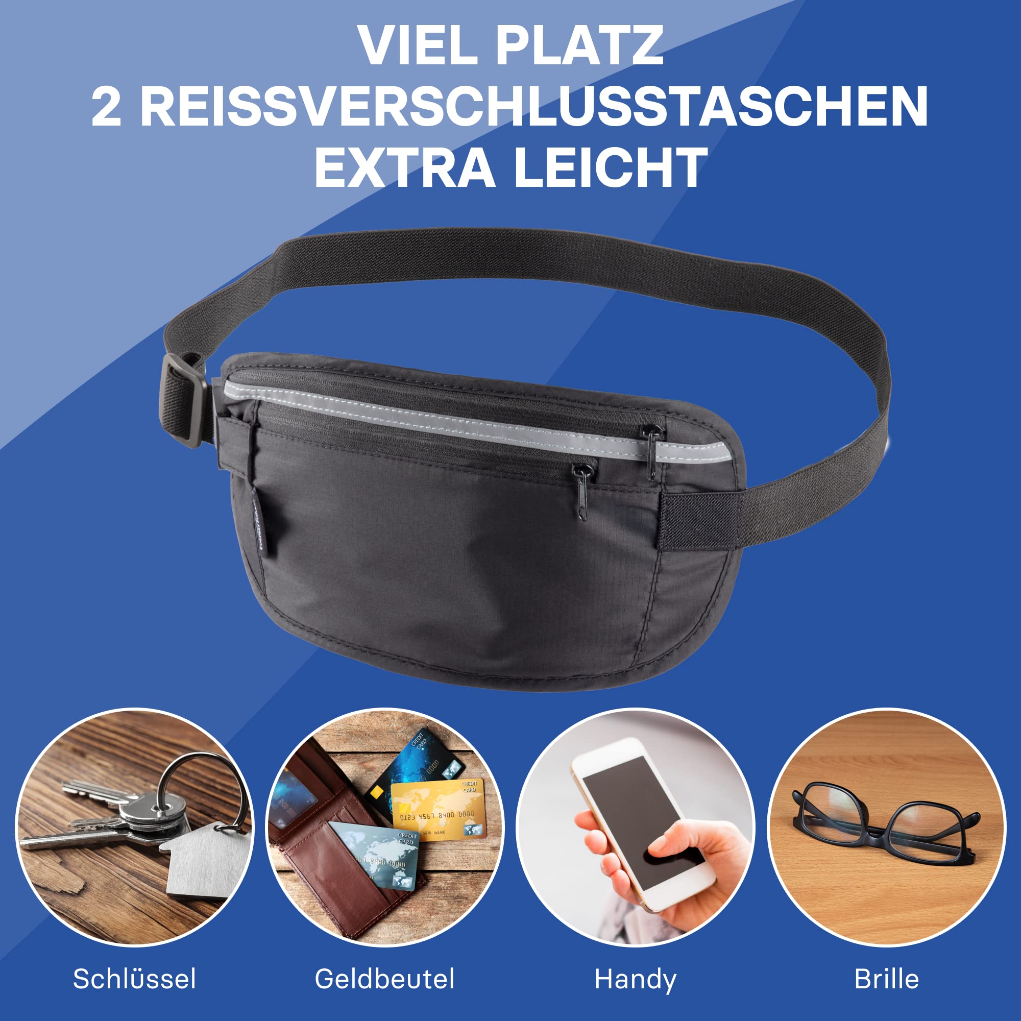 EVEREST FITNESS Pas Do Biegania - Pas z Uchwytem Na Telefon i Pieniądze - Z Odblaskowymi Paskami Zwiększającymi Widoczność W Ciemności - Pasy z Kieszeniami Dla Kobiet i Mężczyzn - obrazek 5