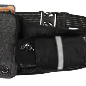 Athlé pasek do biegania – pozioma torba na butelkę z wodą duża kieszeń pasuje do wszystkich telefonów i portfela regulowany jeden rozmiar pasuje do wszystkich pasów biodrowych klips na klucze odblaskowy 360° (czarny)