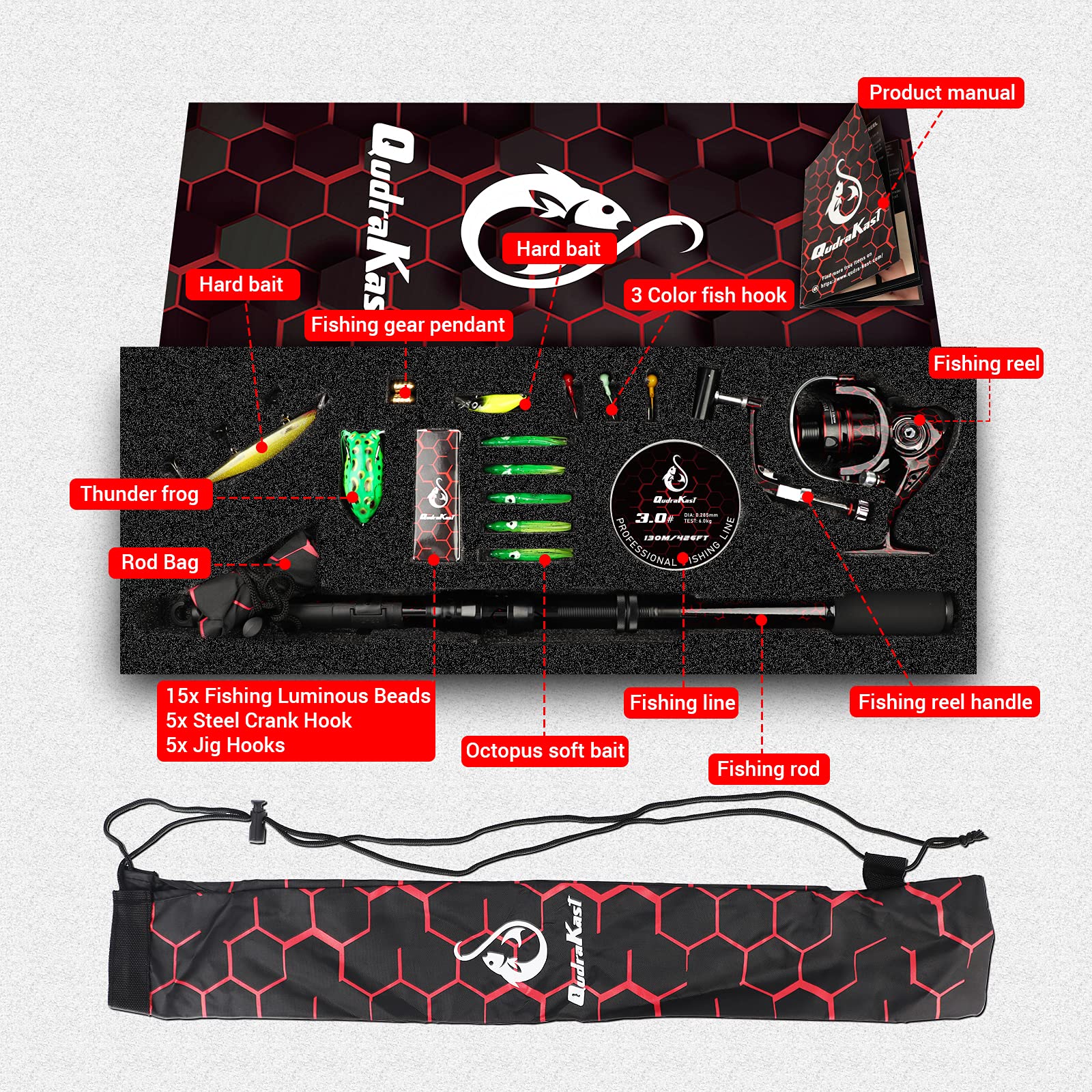 Zestaw wędki i kołowrotka, unikalny design X-Warping, teleskopowa wędk - obrazek 3
