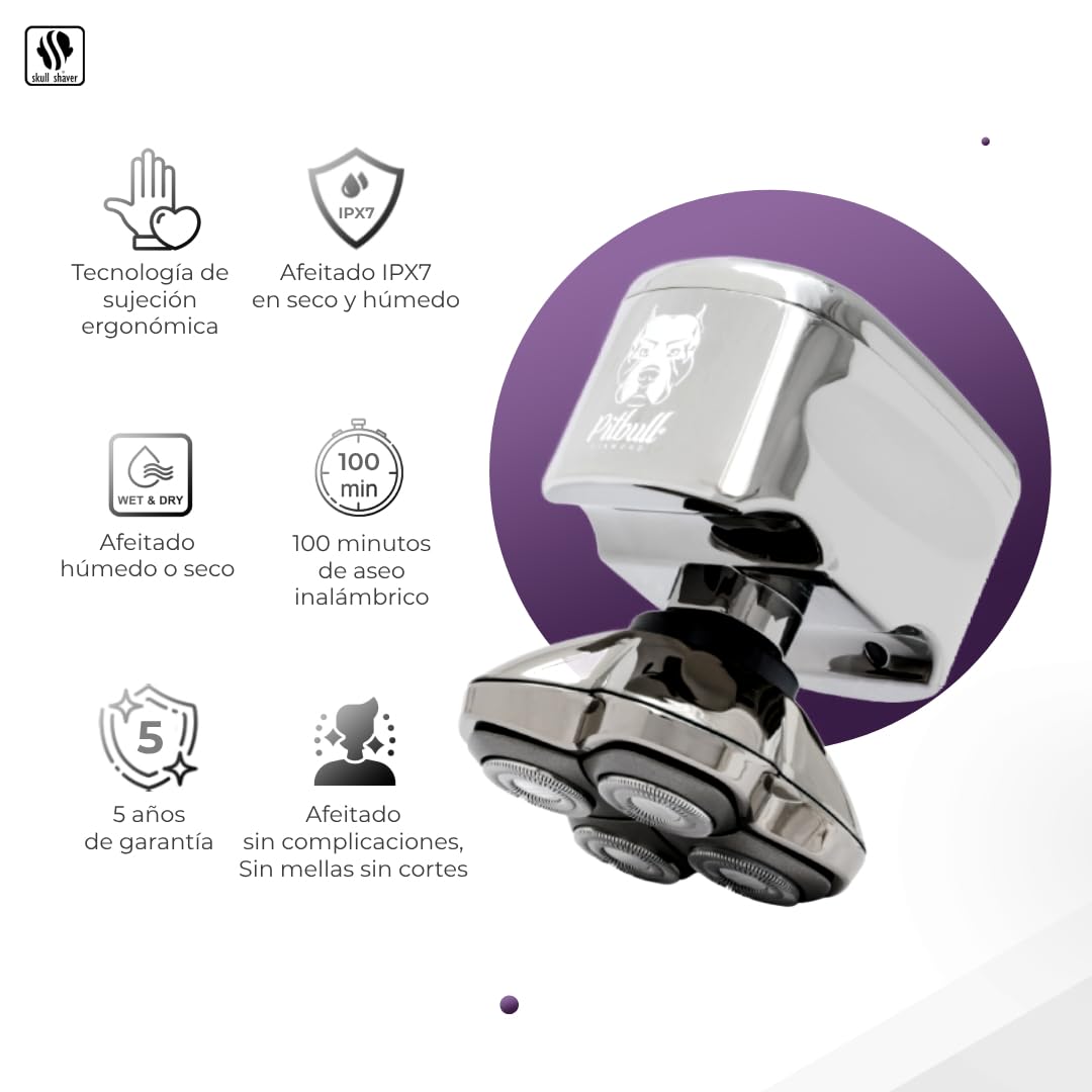 Golarka do głowy i twarzy Skull Shaver Pitbull Diamond PRO - prezent świąteczny dla mężczyzn, elektryczna maszynka do golenia z etui podróżnym, trymerem i wodoodpornością - obrazek 6