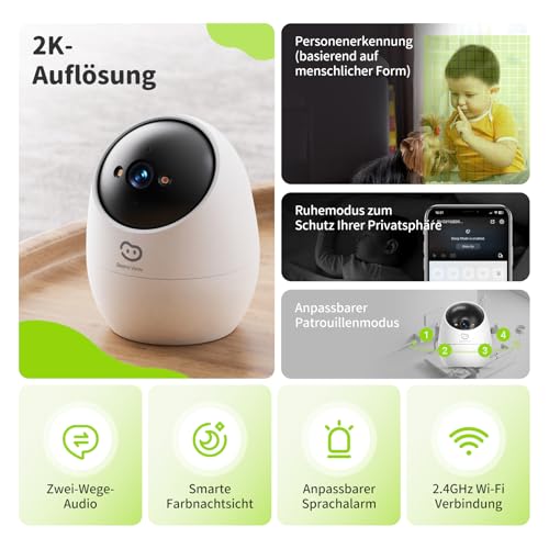 Kamera Bezpieczeństwa Do Użytku Wewnętrznego 2K (3MP), Kamera 2,4 Ghz - obrazek 9