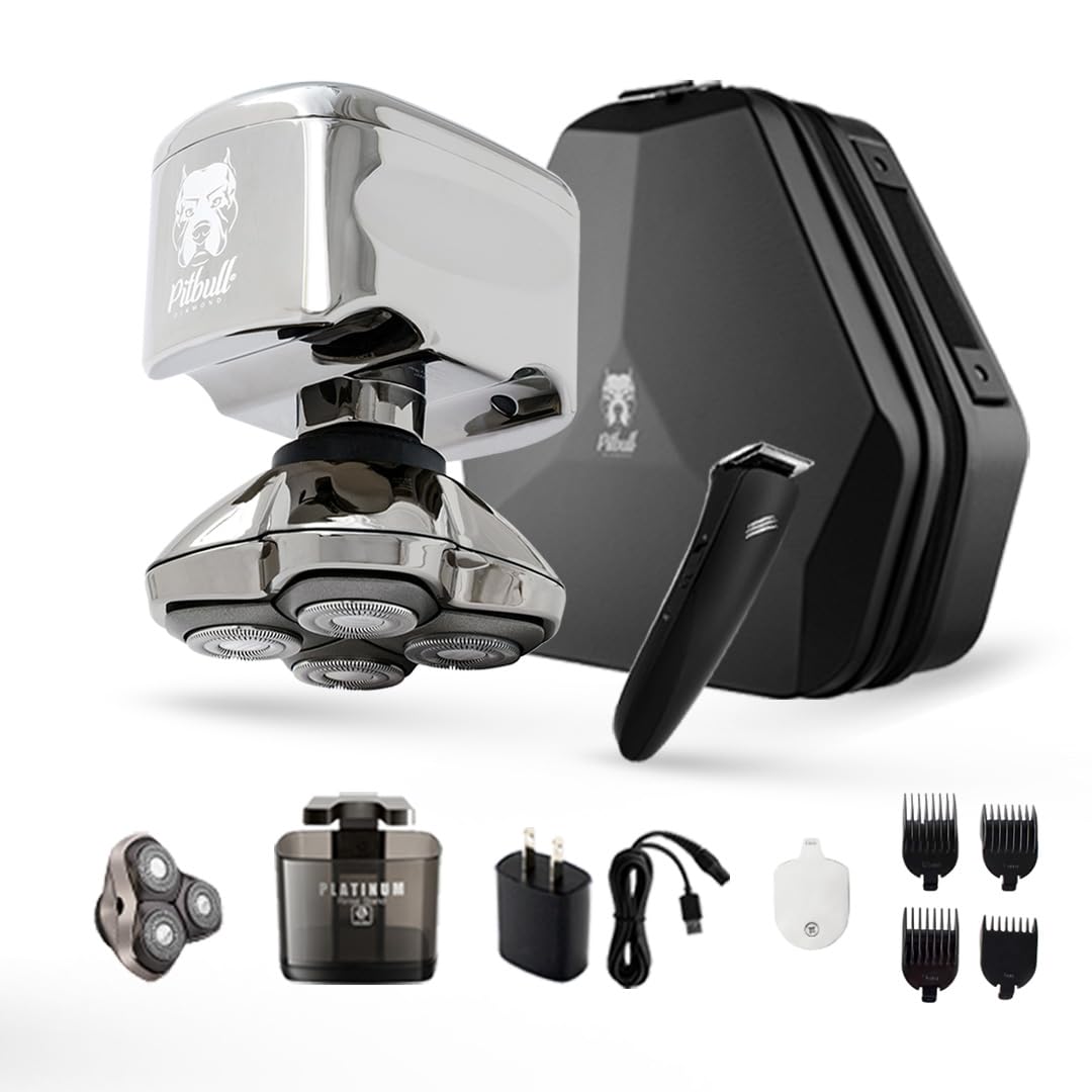 Golarka do głowy i twarzy Skull Shaver Pitbull Diamond PRO - prezent świąteczny dla mężczyzn, elektryczna maszynka do golenia z etui podróżnym, trymerem i wodoodpornością