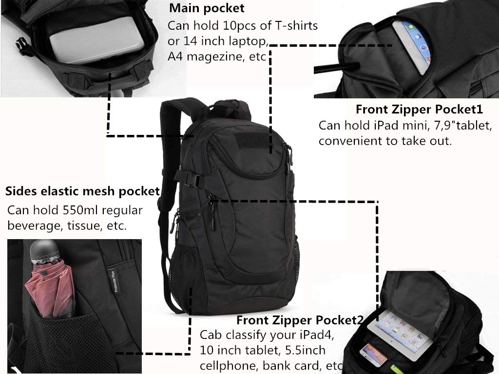 VINBAGGE Plecak taktyczny na motocykl, plecak turystyczny, outdoorowy, - obrazek 5