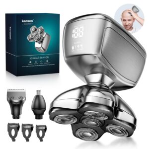 Golarka głowa łysy mężczyzna 3w1 z 5D głowicami magnetycznymi - maszynka do golenia głowy, strzyżenia nosa, wyświetlaczem LED IPX6, wodoodporna