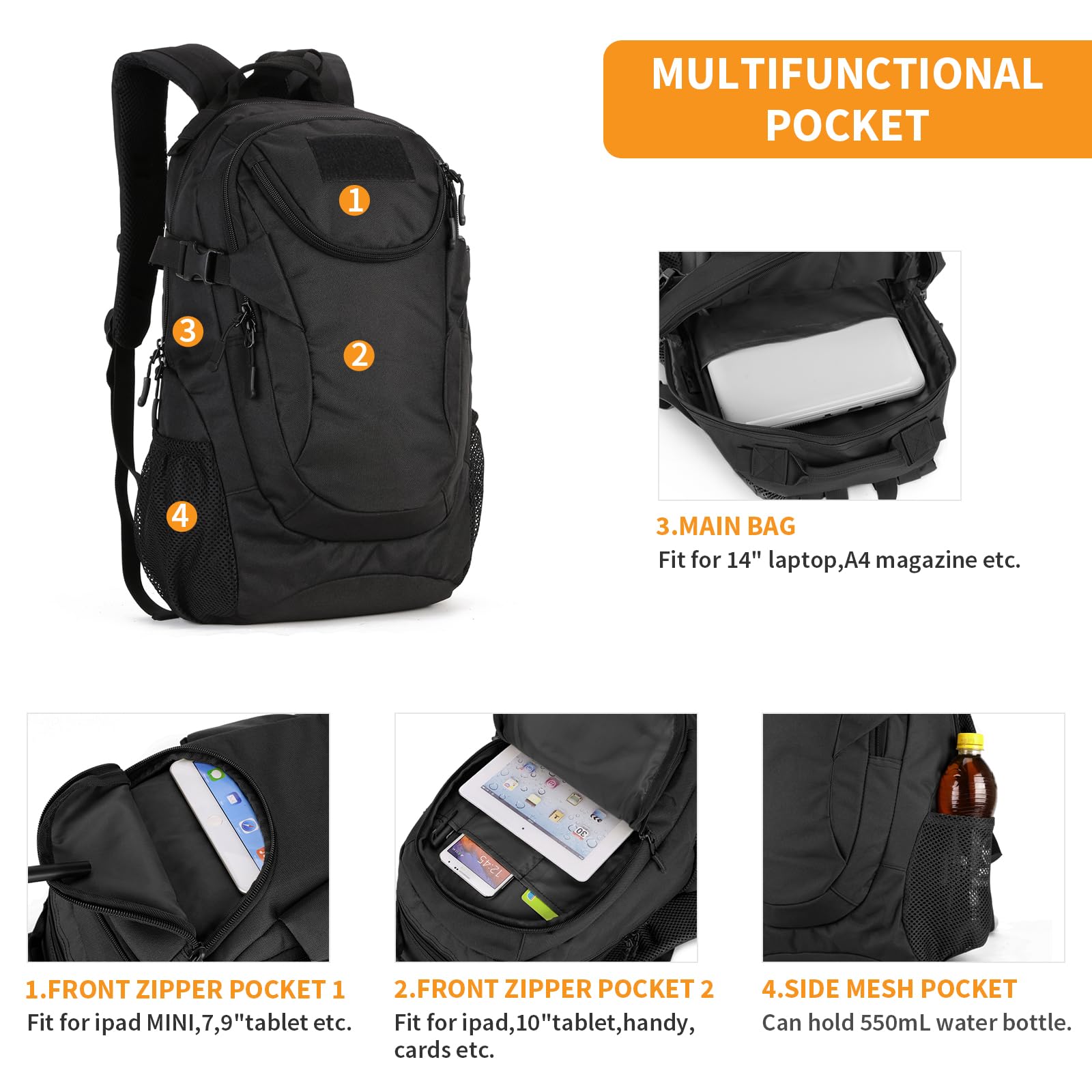 Taktyczny plecak wojskowy 25 l Molle szturmowy szkolny na kemping trekking - obrazek 6