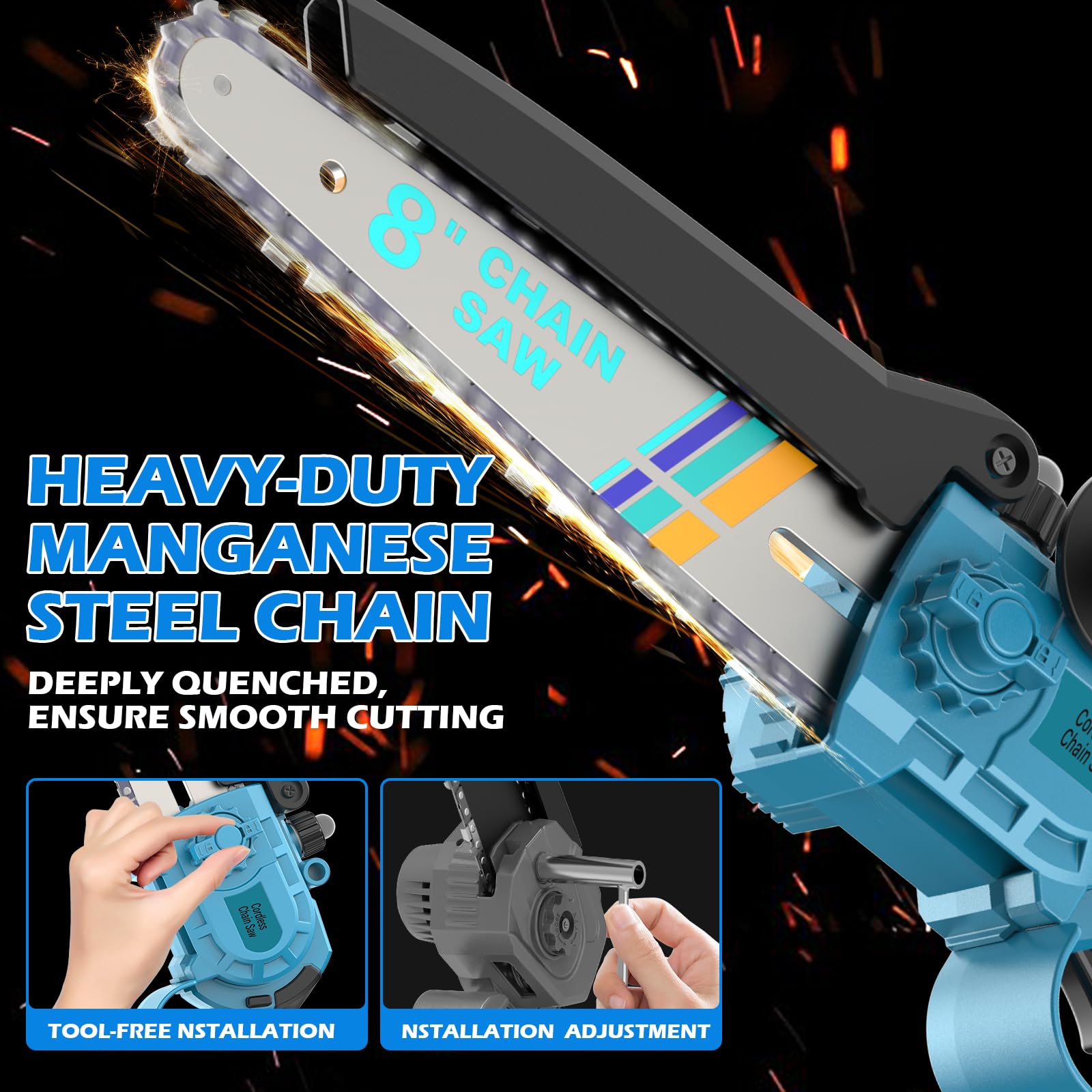 Akumulatorowa piła łańcuchowa 8000 mAh 8 cali mini bezszczotkowa elektryczna ręczna piła łańcuchowa - obrazek 4