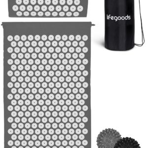 Zestaw Mat do Akupresury z Kulkami do Masażu i Torbą | Mata Shakti z Poduszką | Mata do Akupunktury dla Relaksu i Łagodzenia Bólu | Kwiaty Lotosu Pranamata | Zestaw do Masażu (Szaro-Biały)