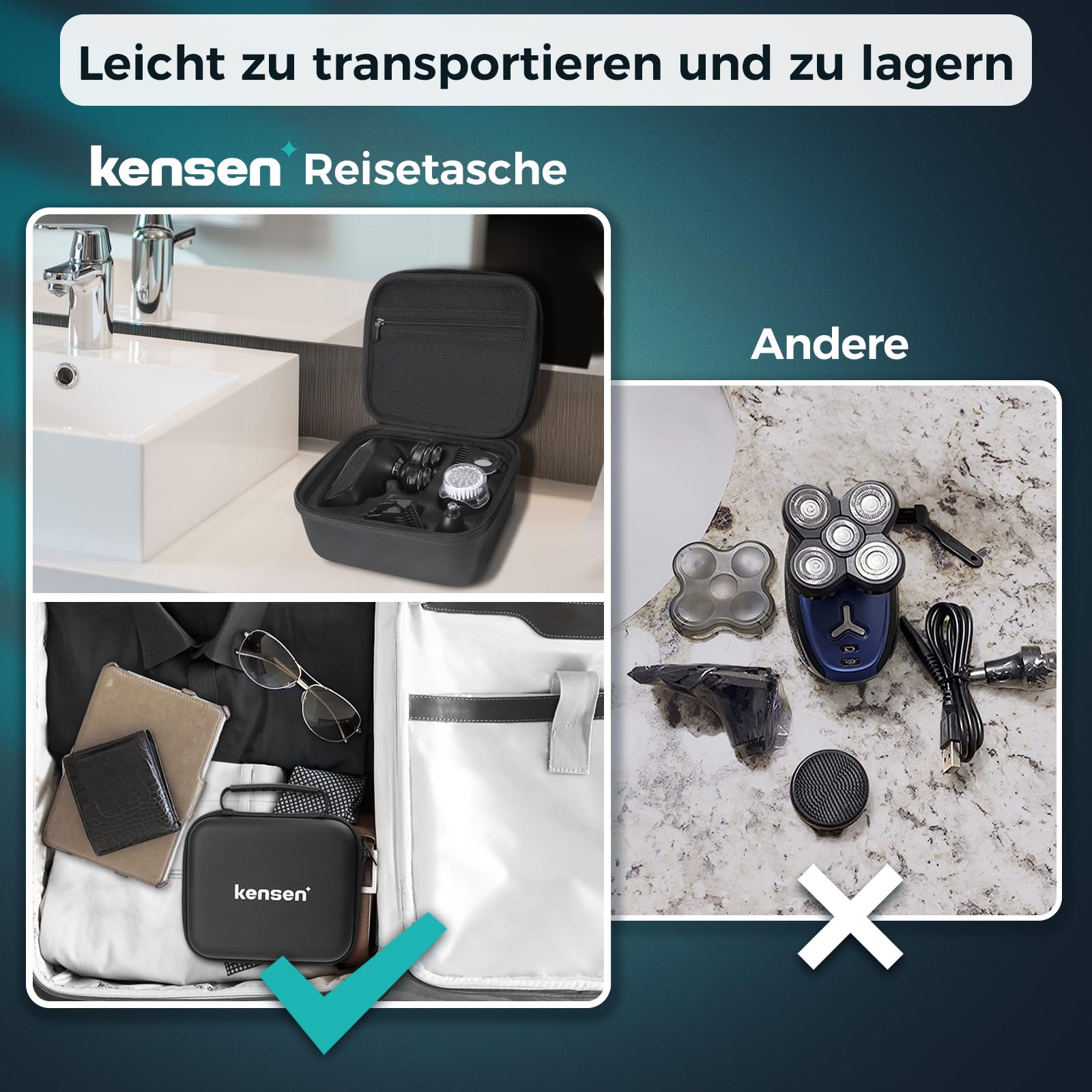 Golarka elektryczna dla łysych mężczyzn KENSEN 5w1 LED 7D wodoodporna - obrazek 2