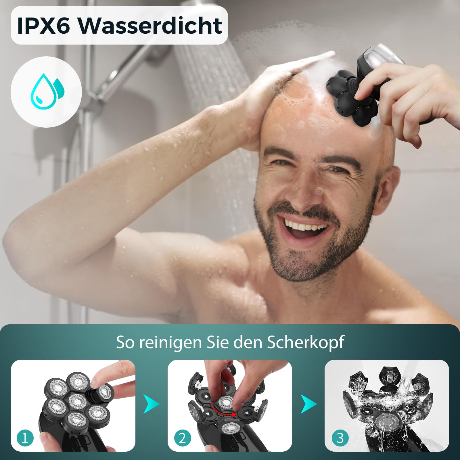 Golarka elektryczna dla łysych mężczyzn KENSEN 5w1 LED 7D wodoodporna - obrazek 4