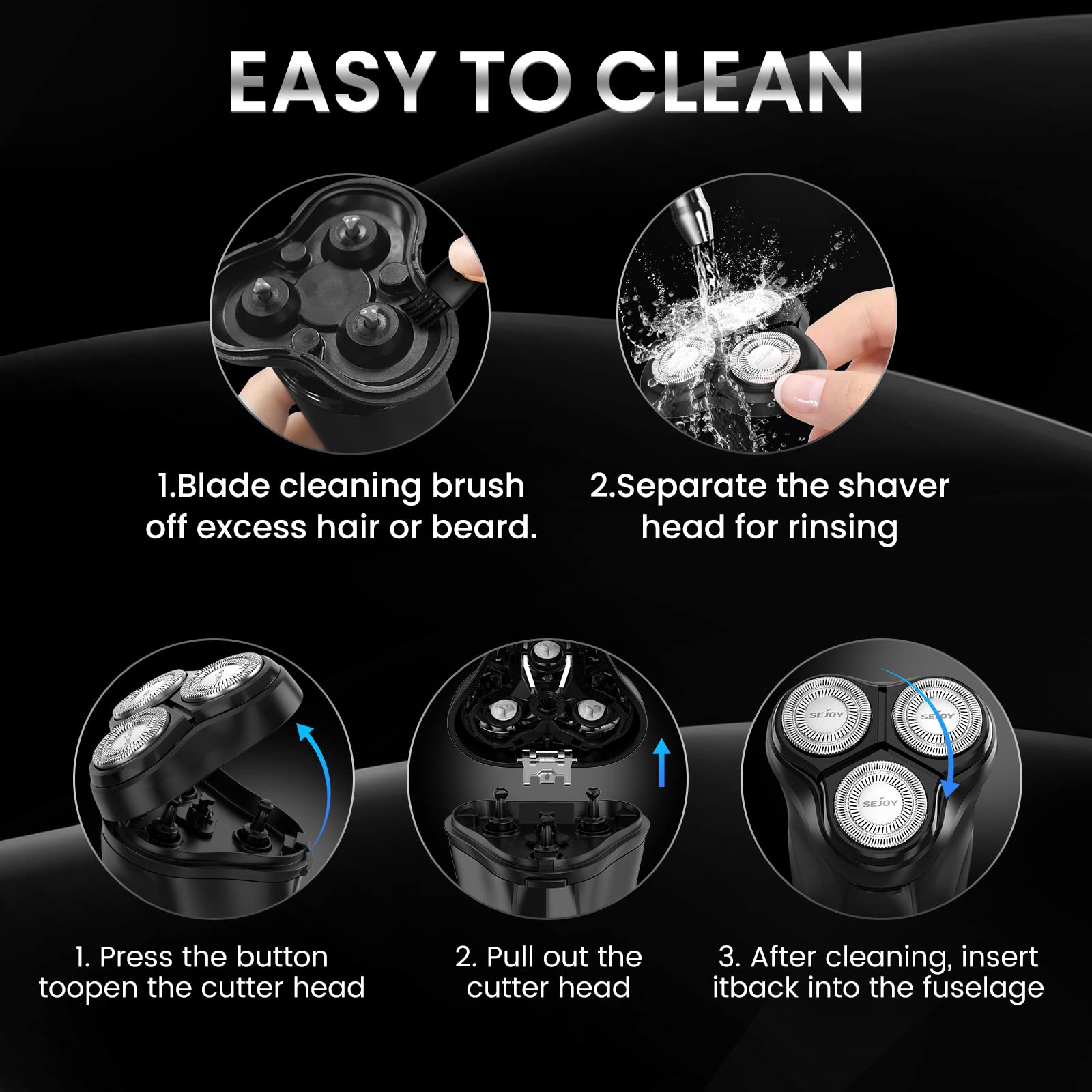Golarka elektryczna 3D dla mężczyzn z trymerem pop-up - szybkie ładowanie, 90 min golenia, wyświetlacz LCD - obrazek 4