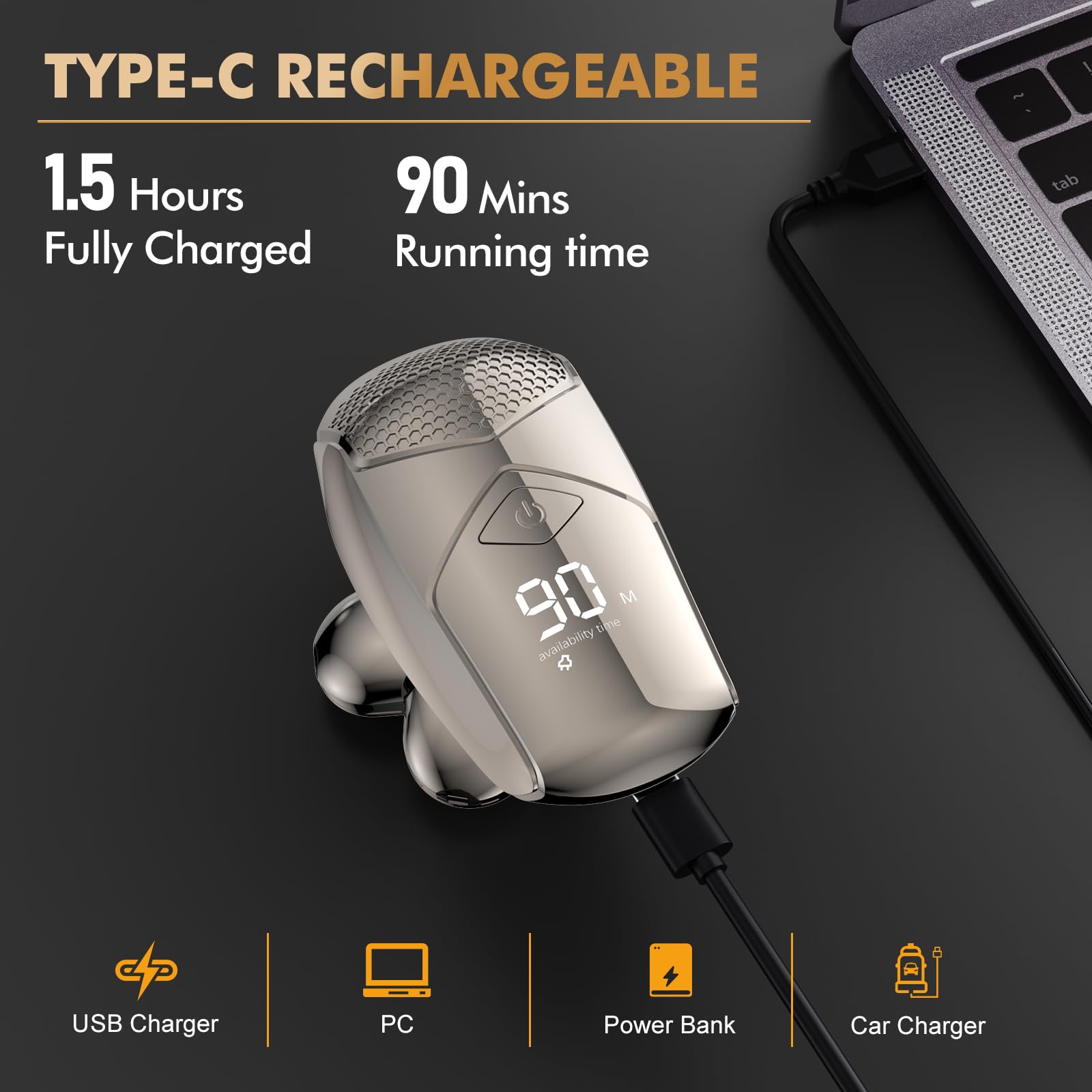 Golarka elektryczna do łysienia 5w1 z 6 obrotowymi głowicami IPX7 - zestaw do pielęgnacji brody i włosów - obrazek 7