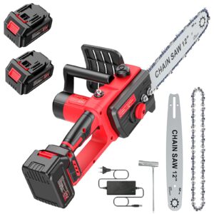 Mini piła łańcuchowa z akumulatorem 3000 mAh x 2 - Elektryczna piła łańcuchowa 12 cali z zamkiem zabezpieczającym