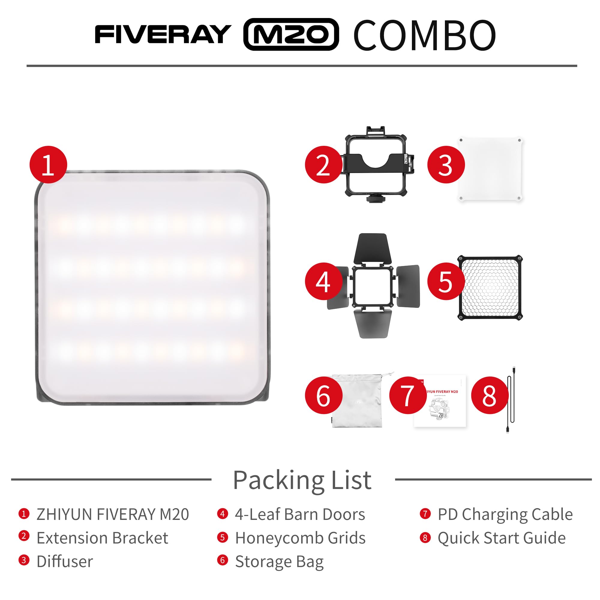 ZHIYUN FIVERAY M20 Combo LED - Profesjonalne oświetlenie fotograficzne 20W z magnetycznymi dodatkami - obrazek 2