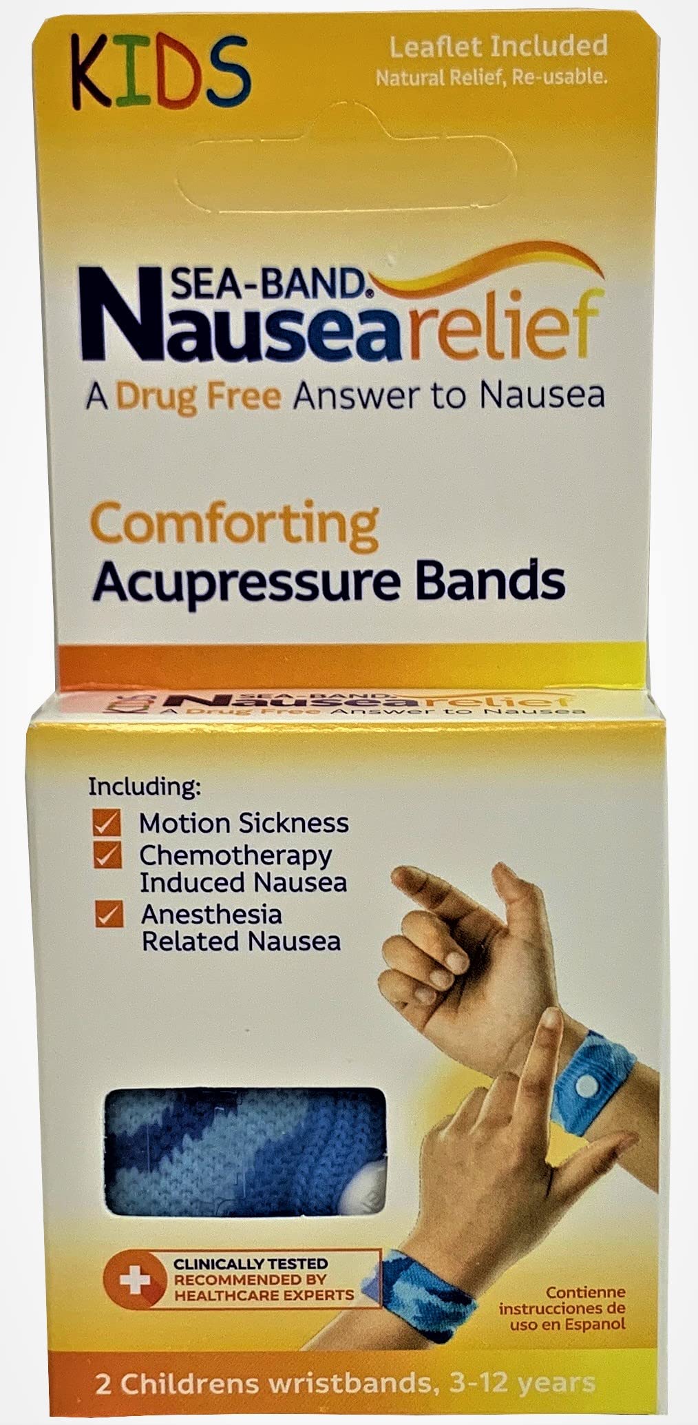 Sea-Band Bransoletki do akupresury - Skuteczne łagodzenie nudności, bez efektów ubocznych, wielokrotnego użytku, darmowe pudełko do przechowywania - obrazek 2