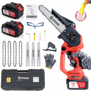 OUTIGO Mini akumulatorowa piła łańcuchowa 8-calowa bezszczotkowa 6000 mAh - 4 łańcuchy, 3 prowadnice, bezprzewodowa