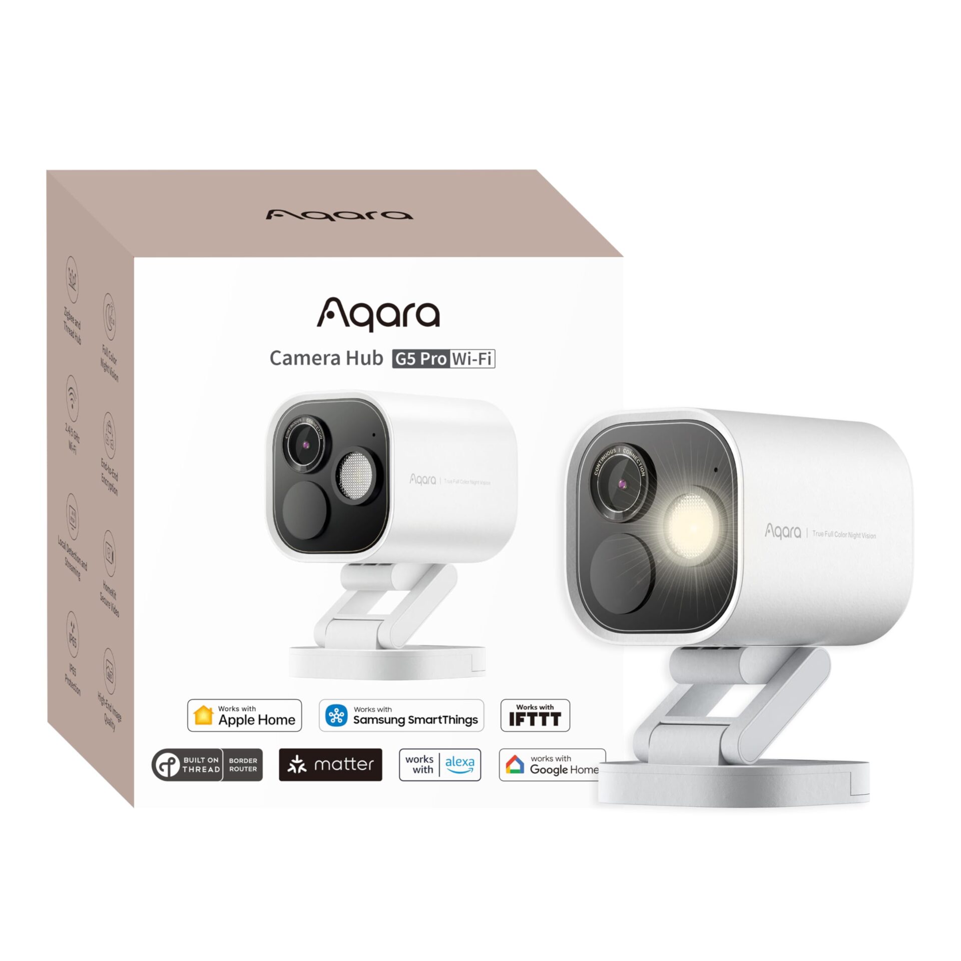 Aqara 4MP Kamera G5 Pro WiFi Zewnętrzna Kamera Bezpieczeństwa z Funkcją Noktowizorem - Biały | 2.4/5 GHz WiFi, HomeKit, Thread/Zigbee, Obsługa Alexa Google | Monitoring