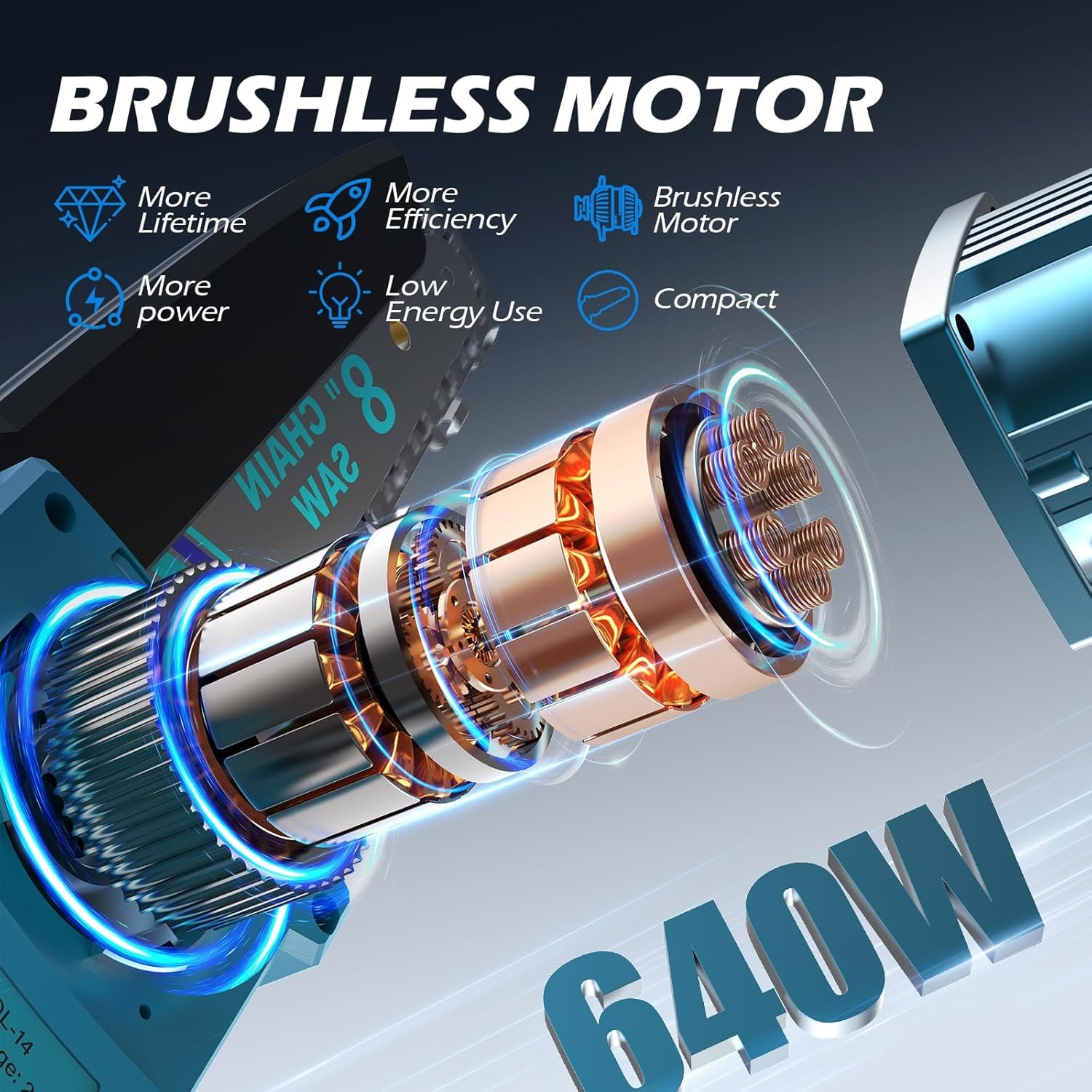 Akumulatorowa piła łańcuchowa 8000 mAh 8 cali mini bezszczotkowa elektryczna ręczna piła łańcuchowa - obrazek 6