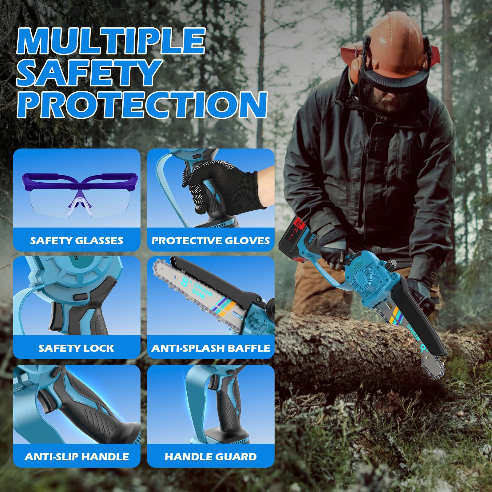 Akumulatorowa piła łańcuchowa 8000 mAh 8 cali mini bezszczotkowa elektryczna ręczna piła łańcuchowa - obrazek 3