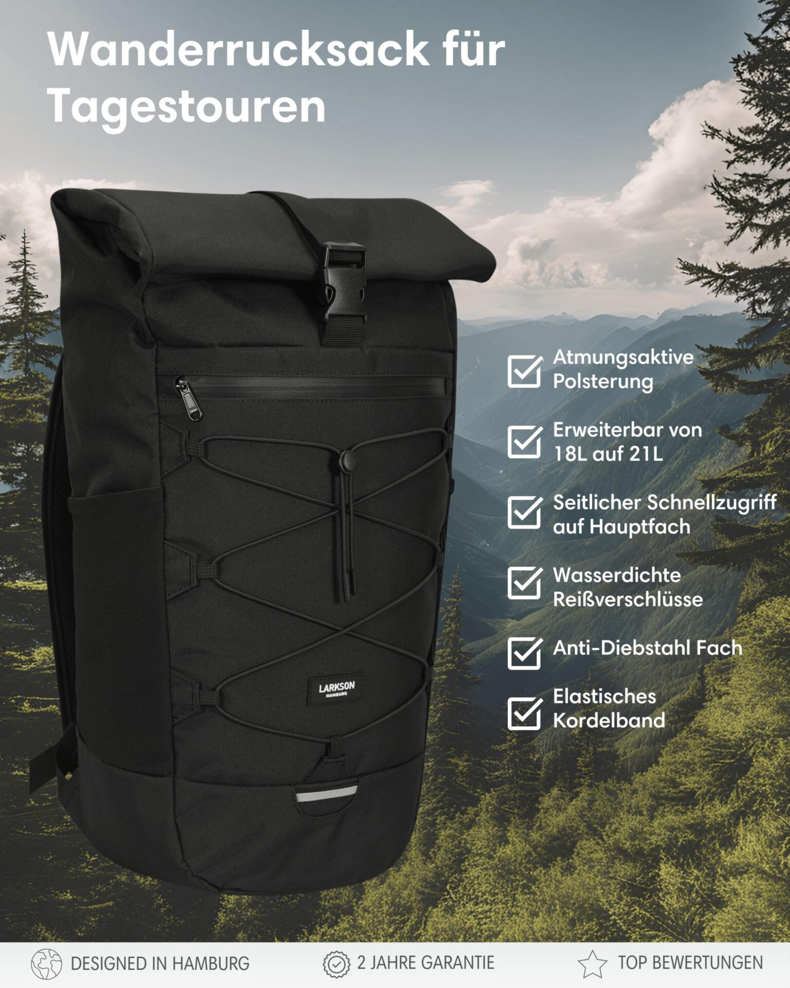 Plecak turystyczny Arvid 20l - dla kobiet i mężczyzn, trekkingowy z paskiem biodrowym, wodoodporny zamek - obrazek 8