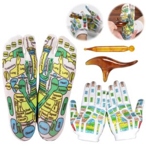 KUIRUNRX Skarpety Reflexology angielskie rękawiczki do akupresury - skarpetki do masażu punktowego z narzędziami do masażu - męskie 40-44 m | Akupresura Stóp - Masaż Akupunktury - Skuteczne Stymulowanie Akupunktury