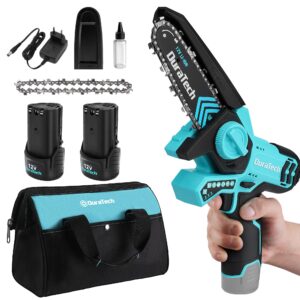 DURATECH Mini piła łańcuchowa przenośna akumulatorowa 12V - szybka wymiana łańcucha, litowo-jonowe akumulatory 2x20Ah, ładowarka - idealna do ogrodnictwa