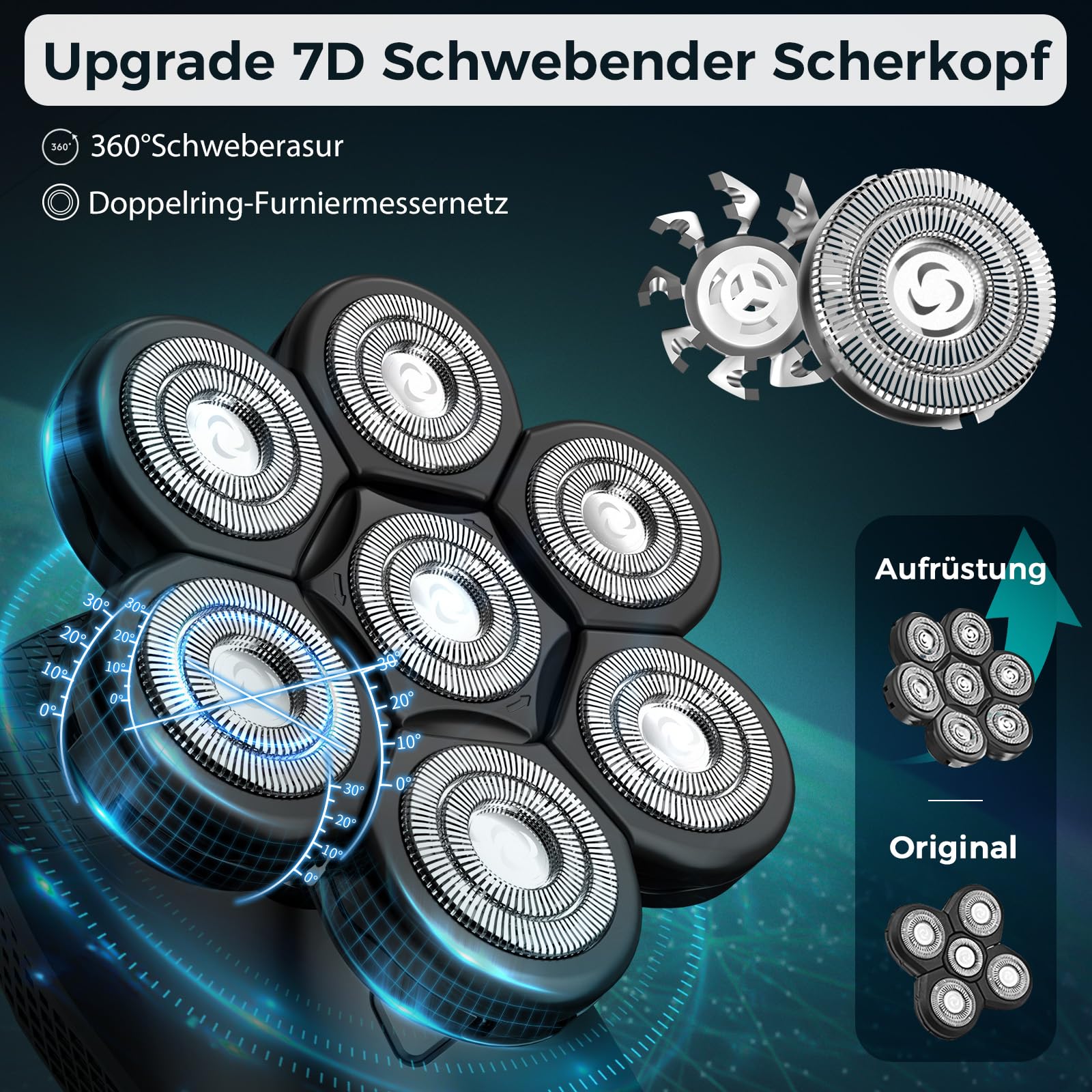 Golarka elektryczna dla łysych mężczyzn KENSEN 5w1 LED 7D wodoodporna - obrazek 5