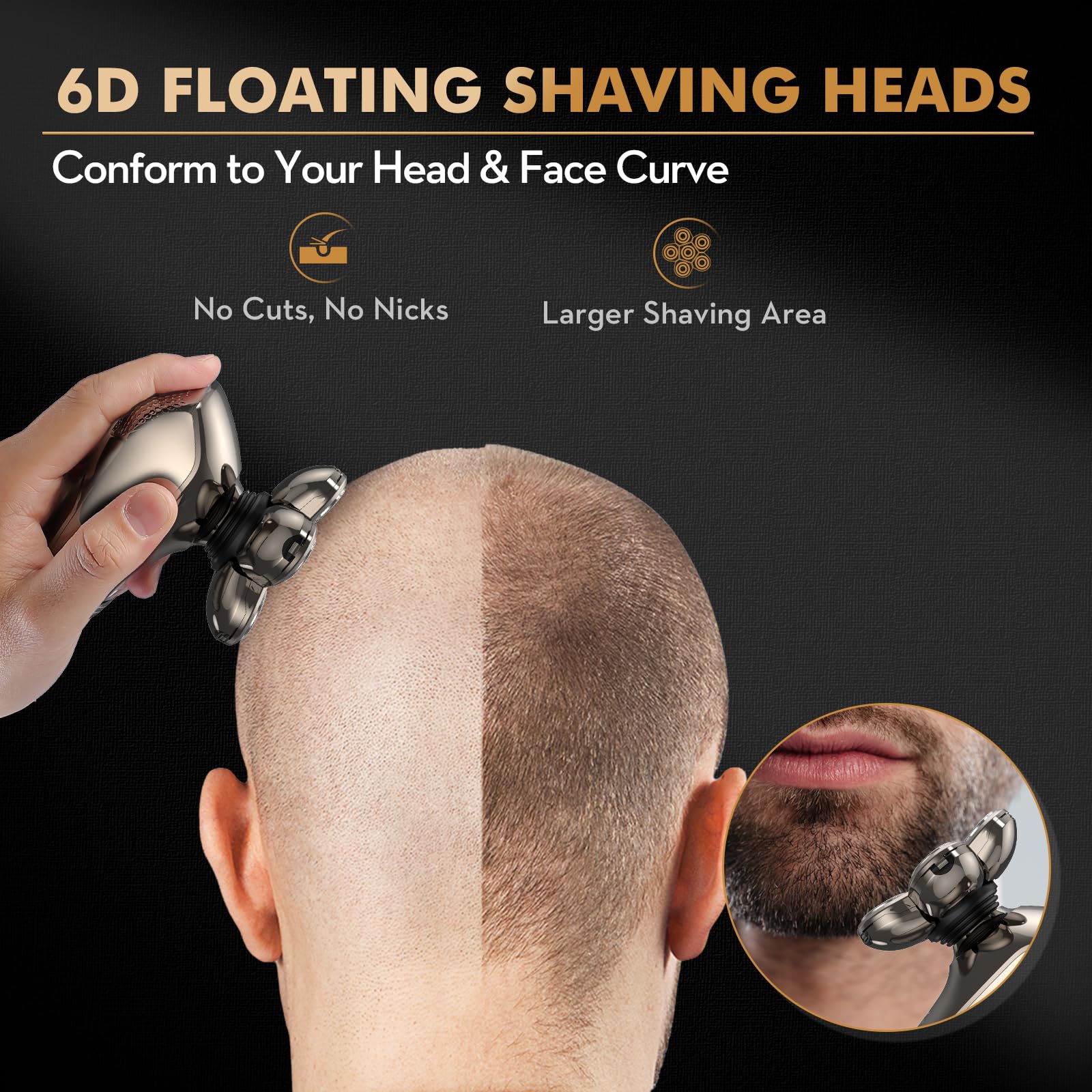 Golarka elektryczna do łysienia 5w1 z 6 obrotowymi głowicami IPX7 - zestaw do pielęgnacji brody i włosów - obrazek 9